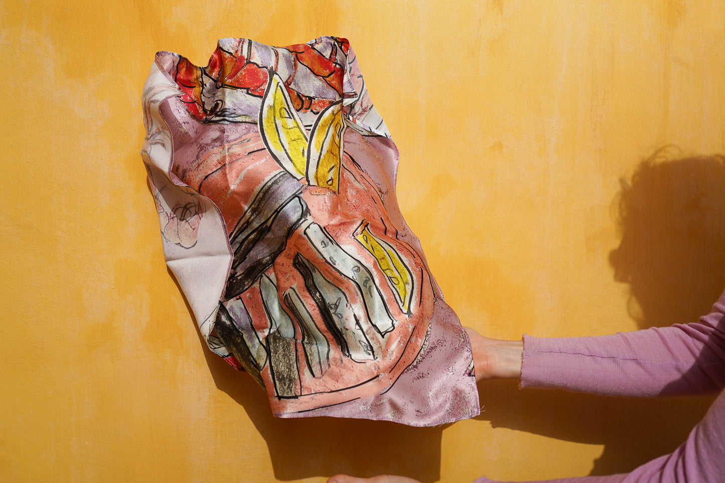 Tapas with Prawns. Dreaming of Spain. Pastel Satin Silk Bandana