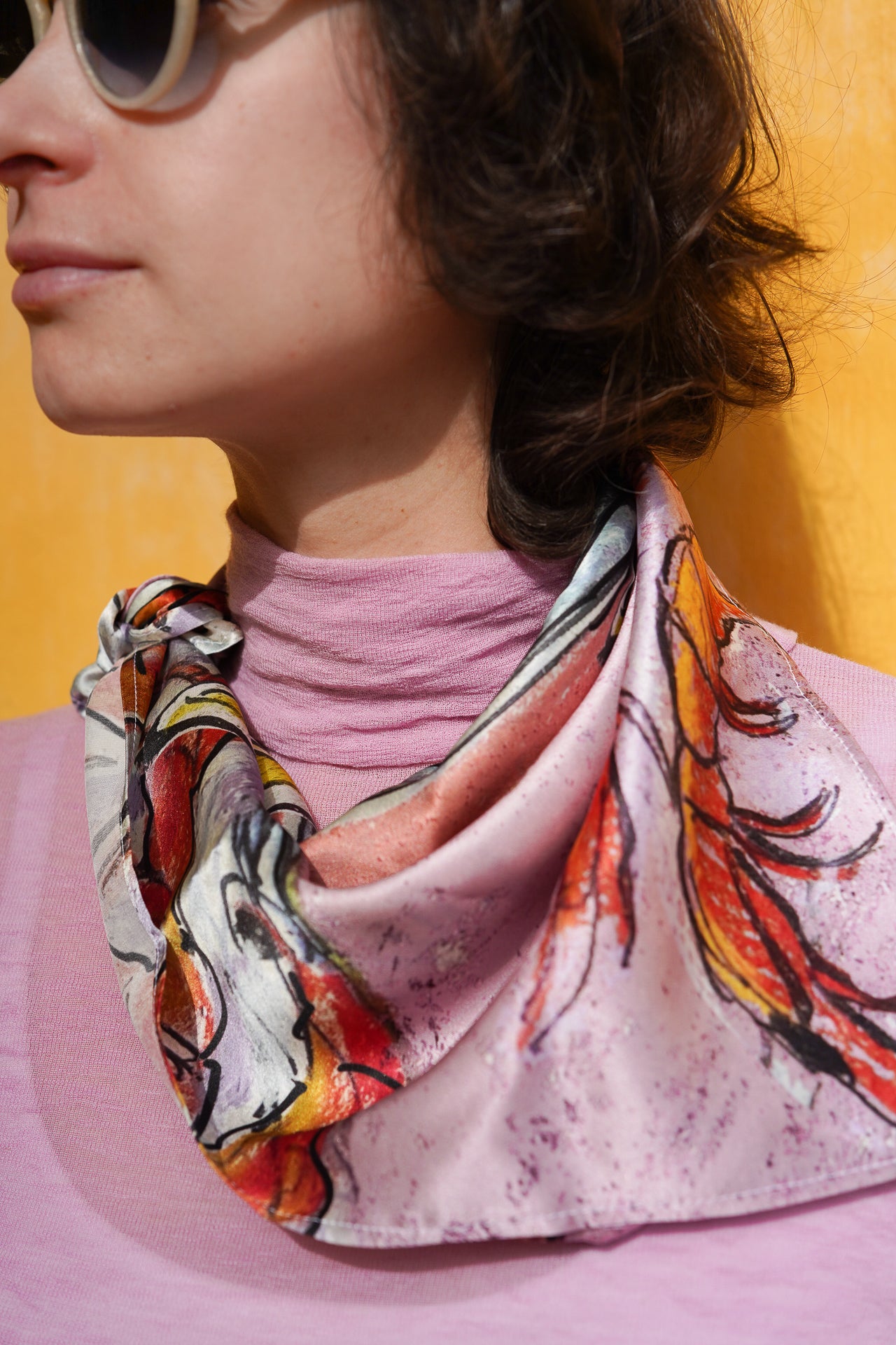 Tapas with Prawns. Dreaming of Spain. Pastel Satin Silk Bandana