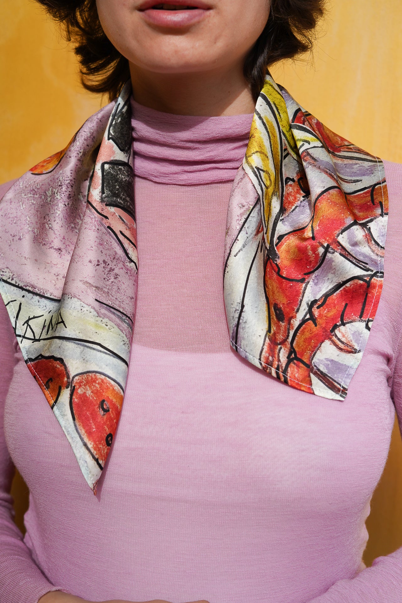 Tapas with Prawns. Dreaming of Spain. Pastel Satin Silk Bandana