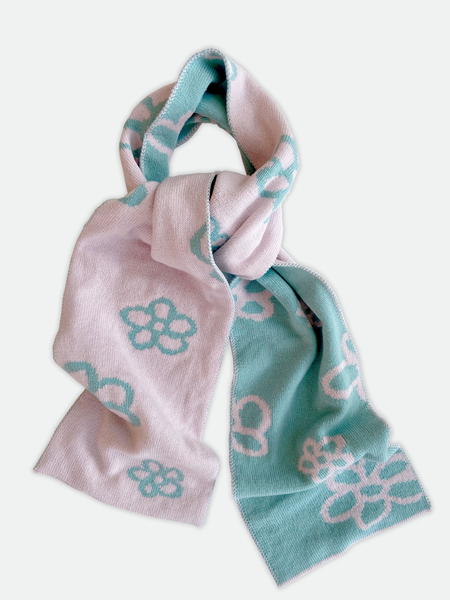 Daisy Wool and Cashmere Scarf in Pink and Blue. Made to Order