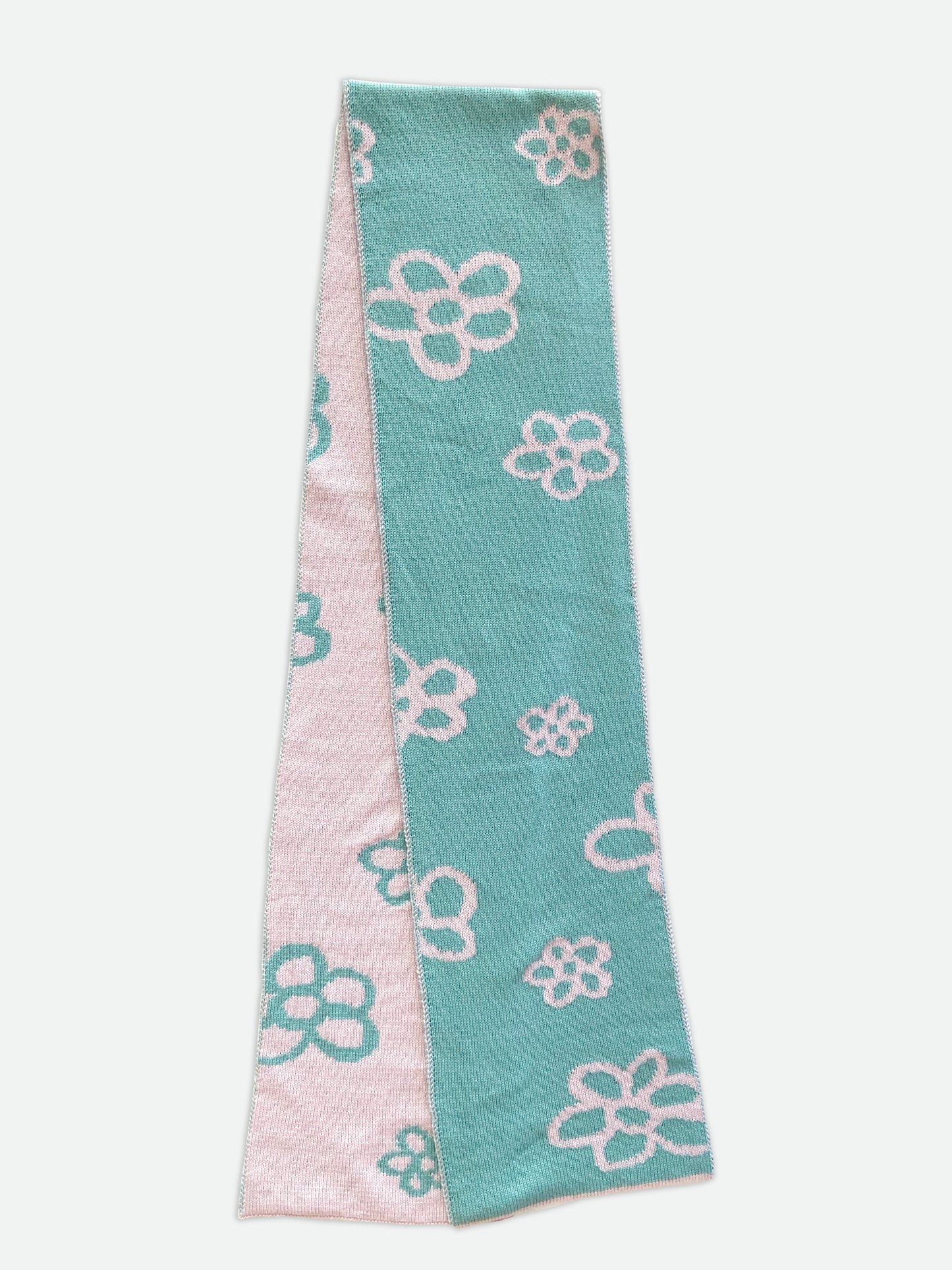 Daisy Wool and Cashmere Scarf in Pink and Blue. Made to Order