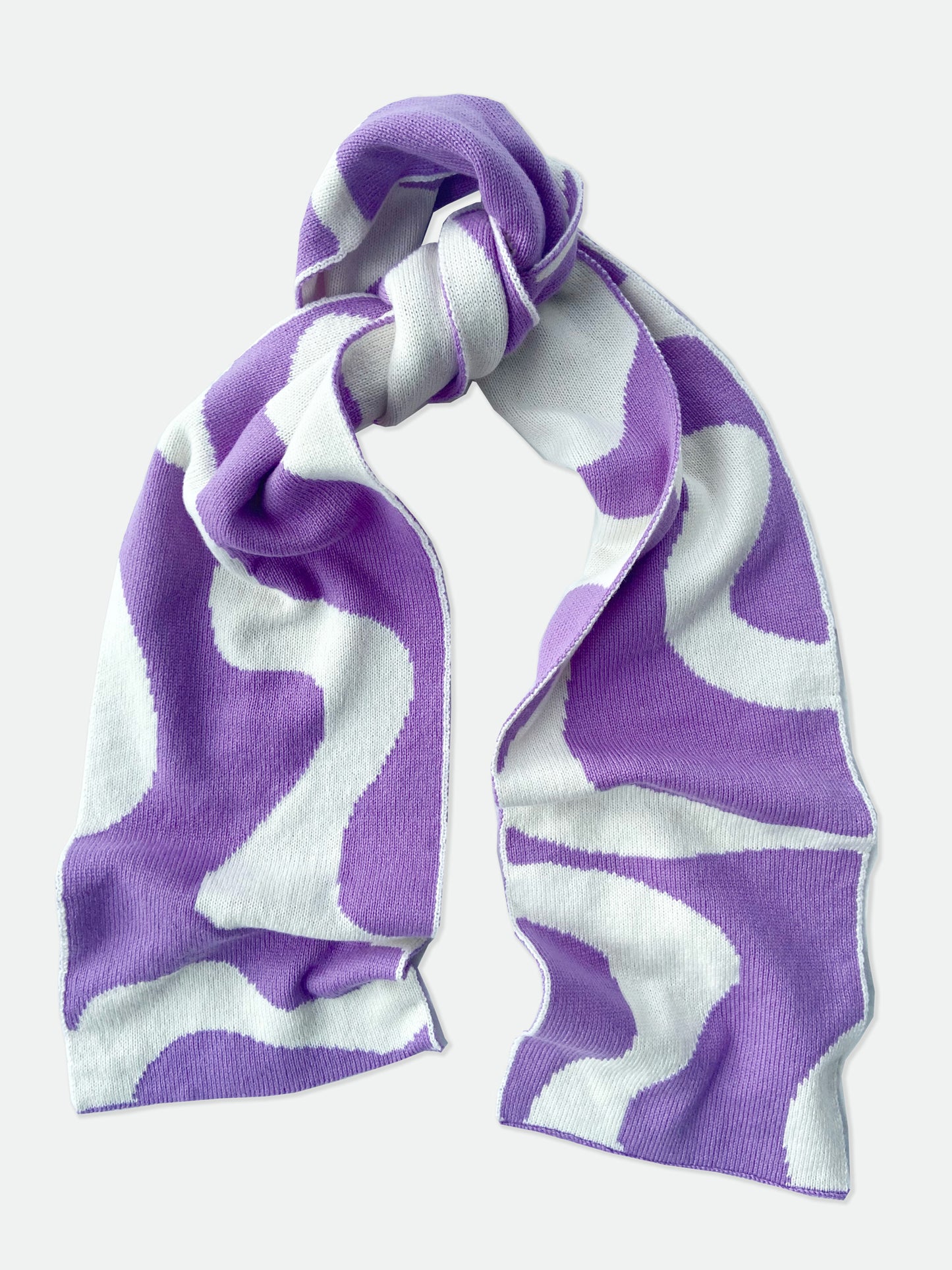 Wiggly Stripe Wool and Cashmere Scarf in Beige And Purple