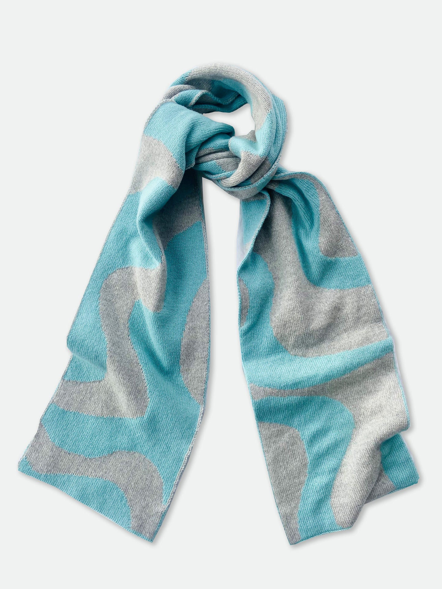 Wiggly Stripe Wool and Cashmere Scarf in Blue And Ash