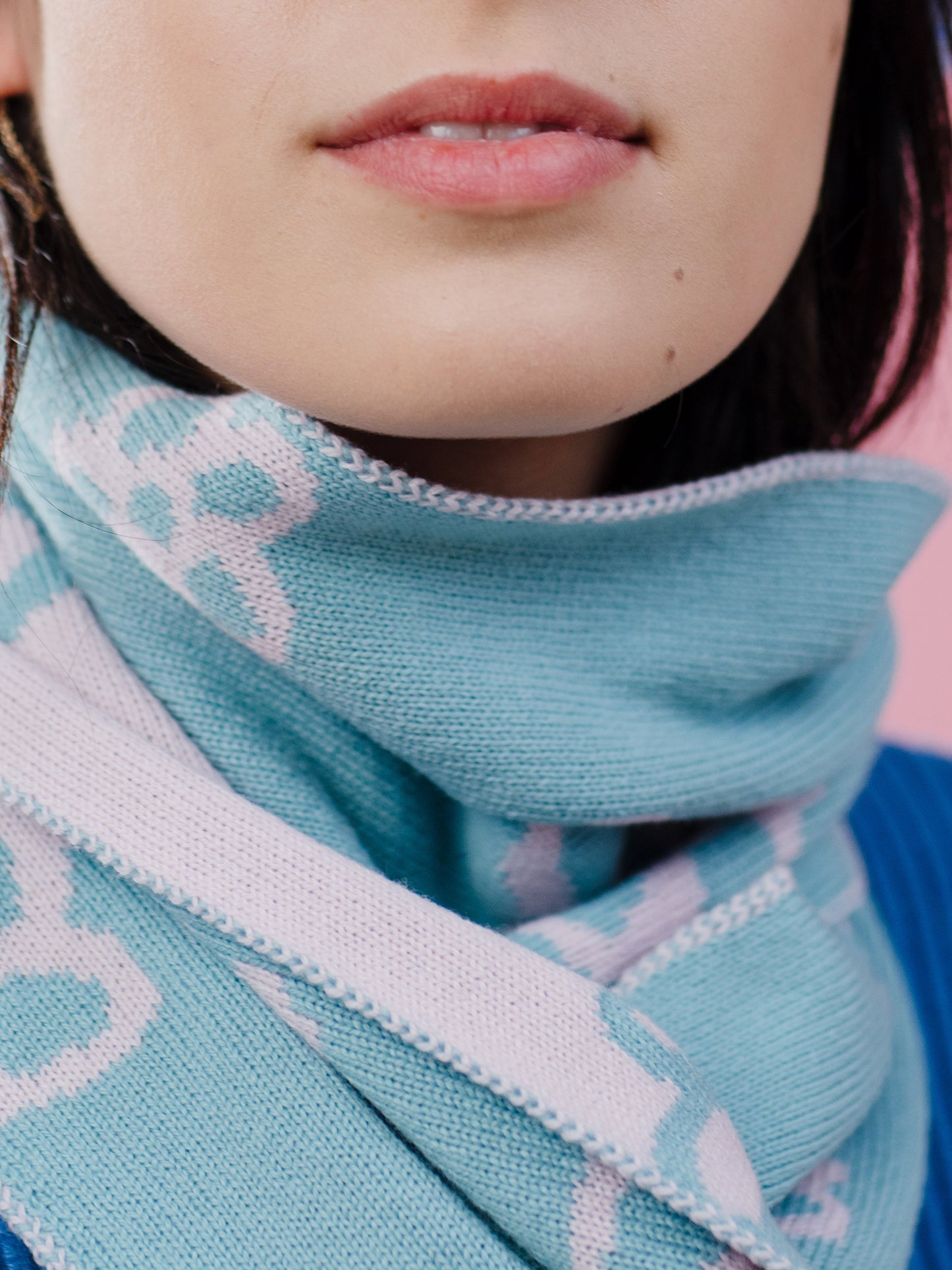 Daisy Wool and Cashmere Scarf in Pink and Blue. Made to Order