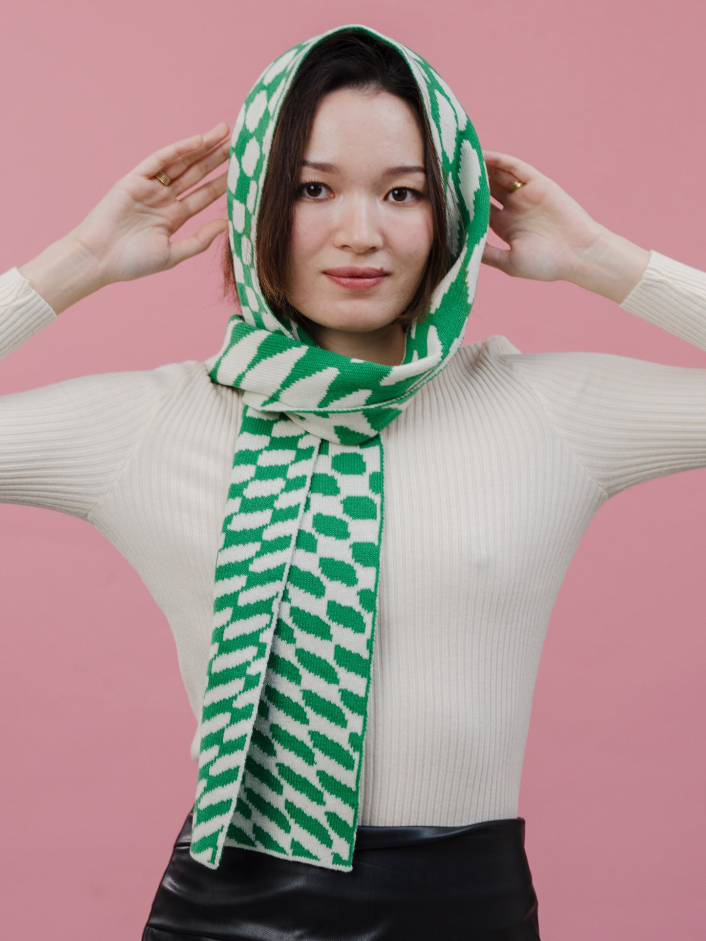 Checkered Wool and Cashmere Scarf in Jade Green