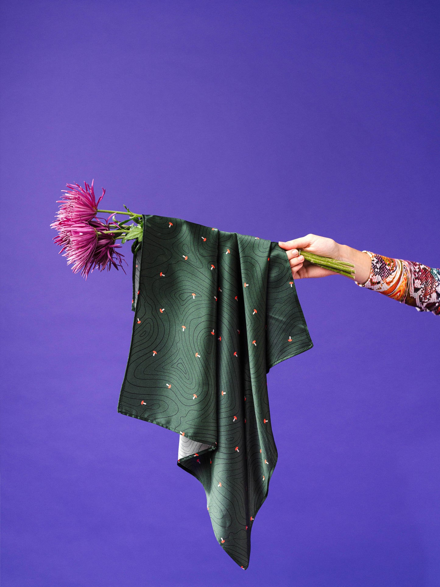 Mushroom Print Real Satin Silk Bandana