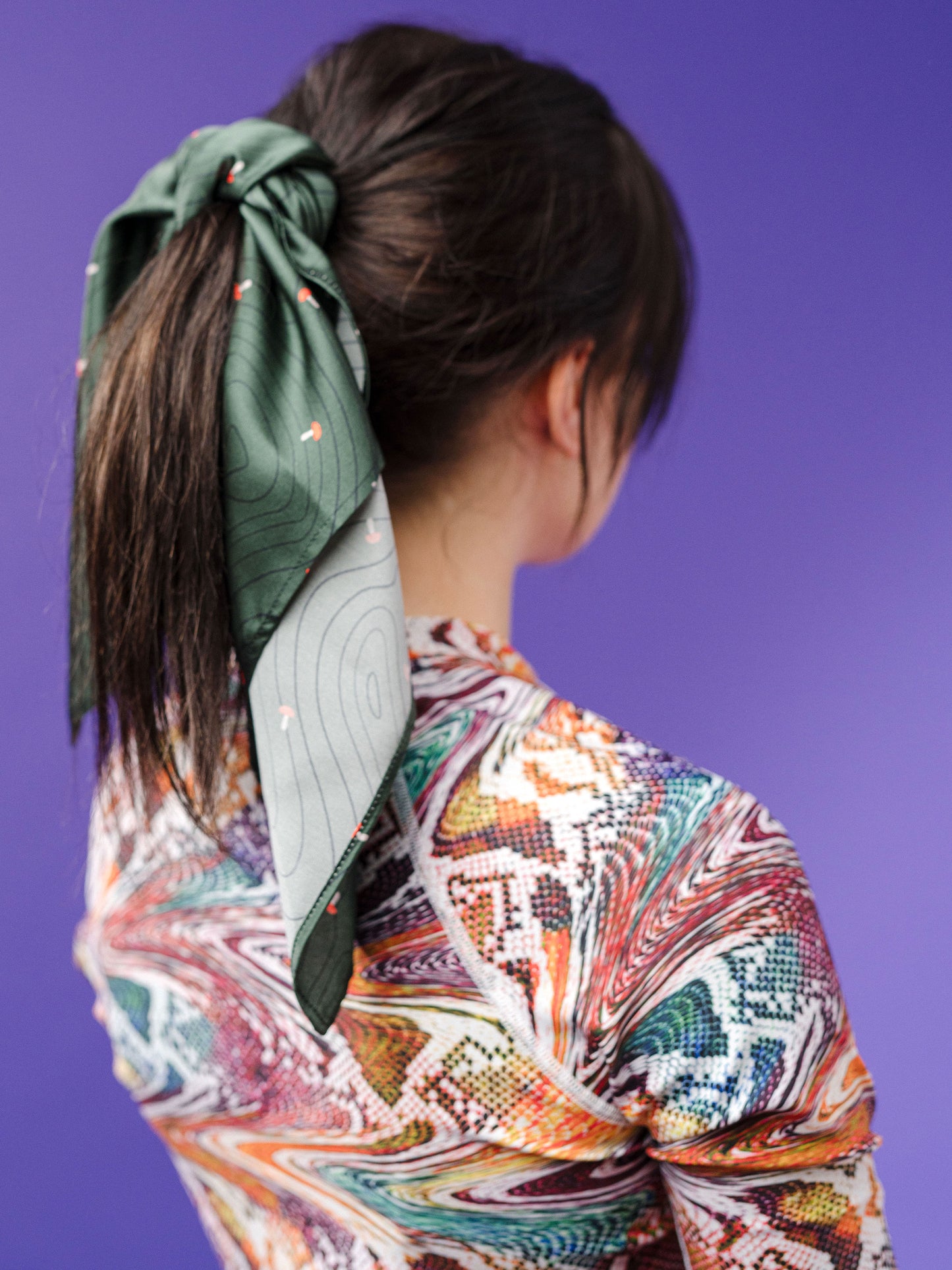 Mushroom Print Real Satin Silk Bandana