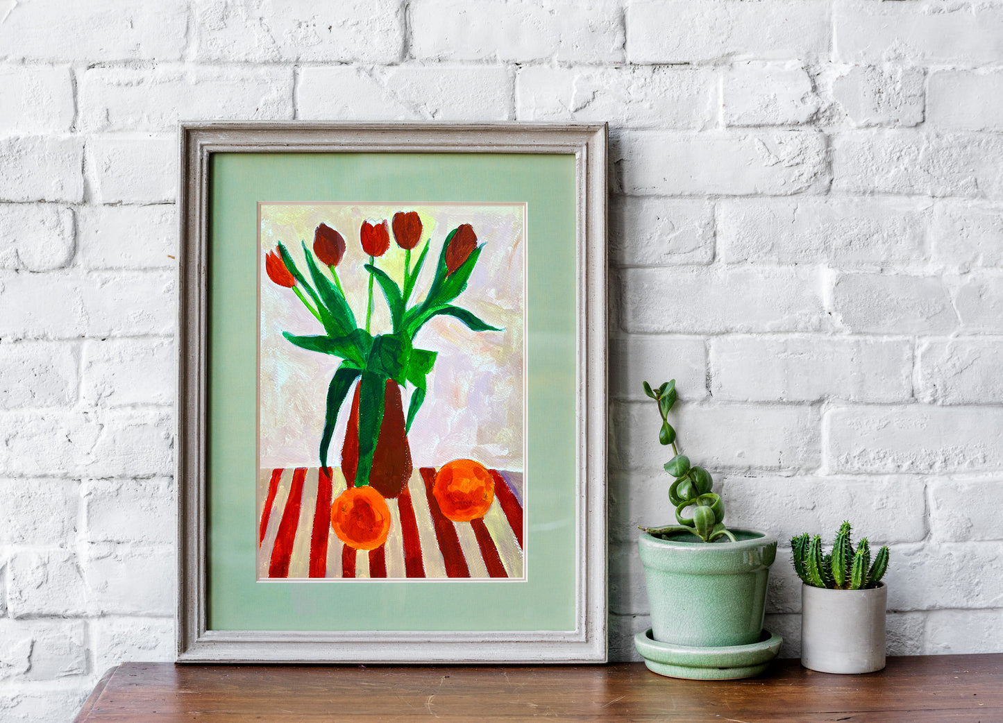 Naturmort. Tulips and Oranges. A3 Artwork. Giclee Print