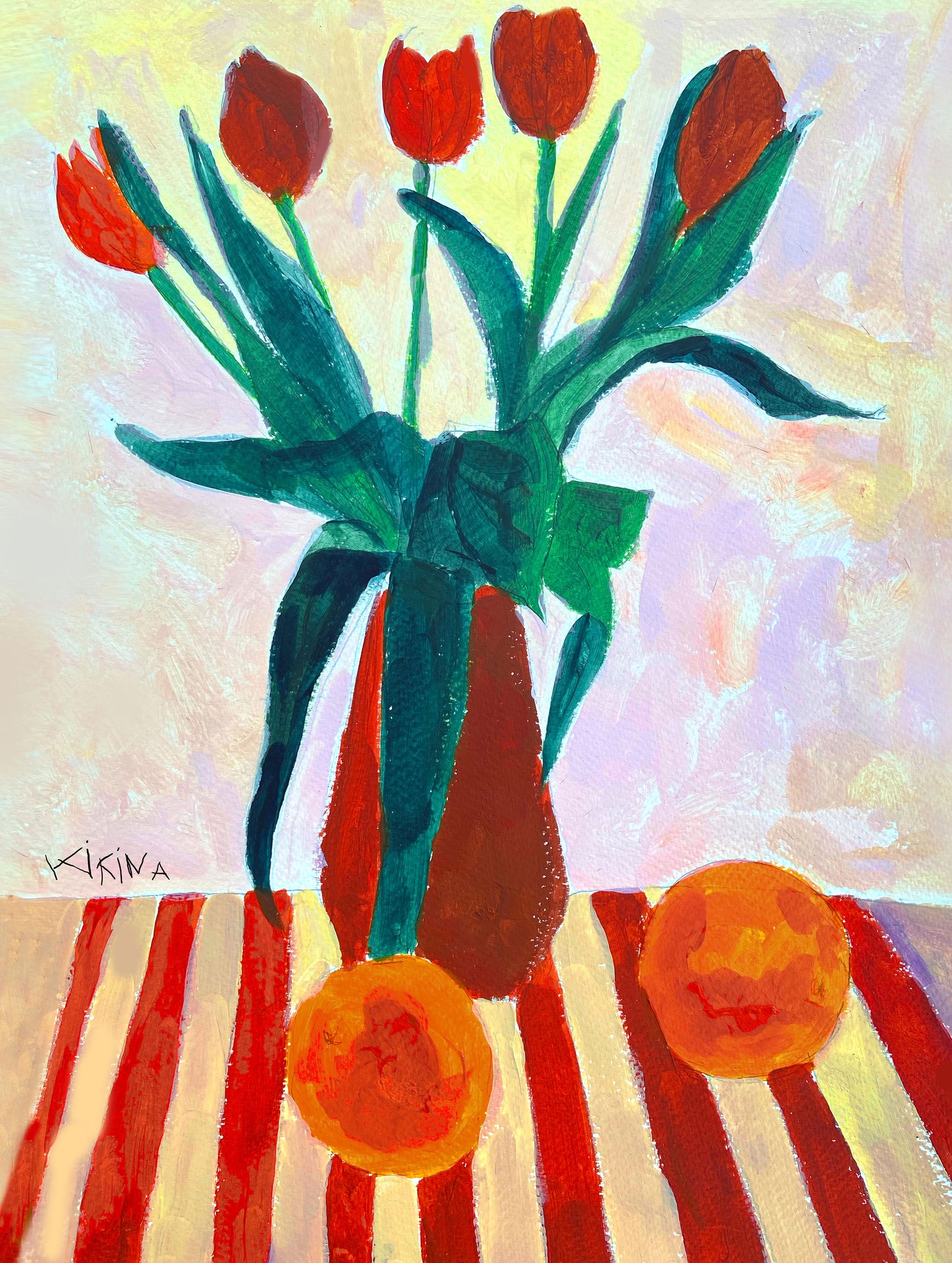 Naturmort. Tulips and Oranges. A3 Artwork. Giclee Print