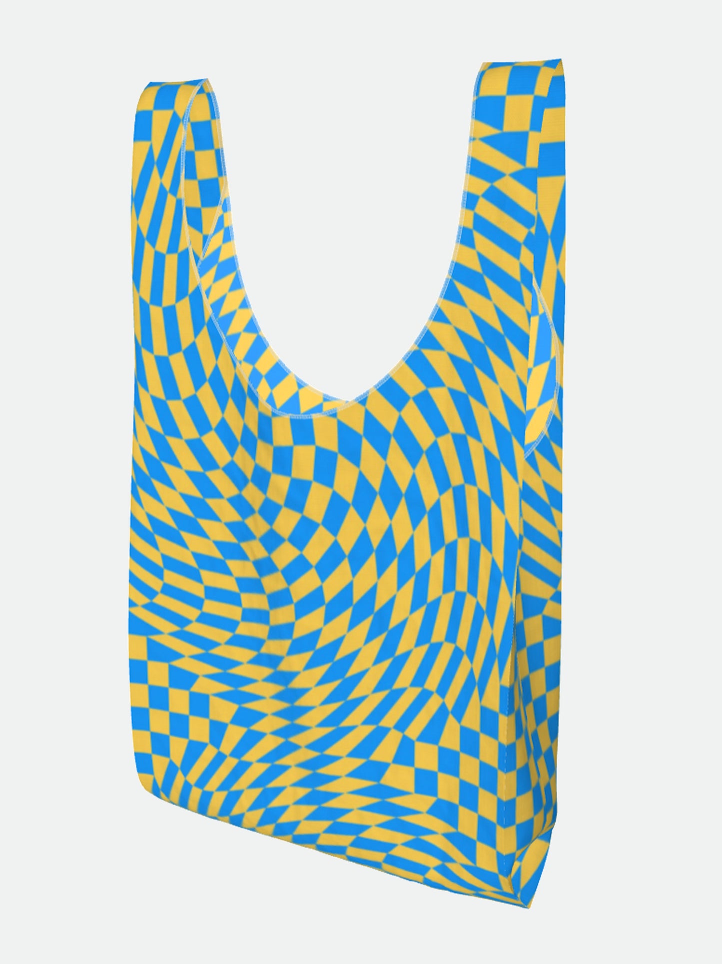 Checkered Parachute All Over Print Shopper Bag in Blue and Yellow