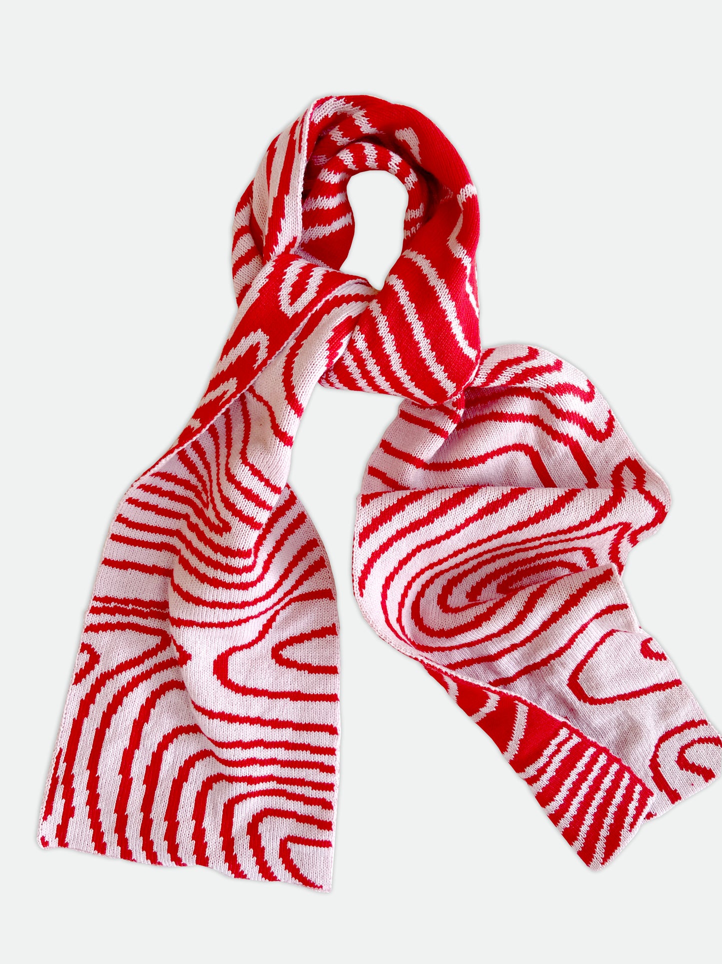 Swirly Stripe Knitted Scarf in Pink And Red