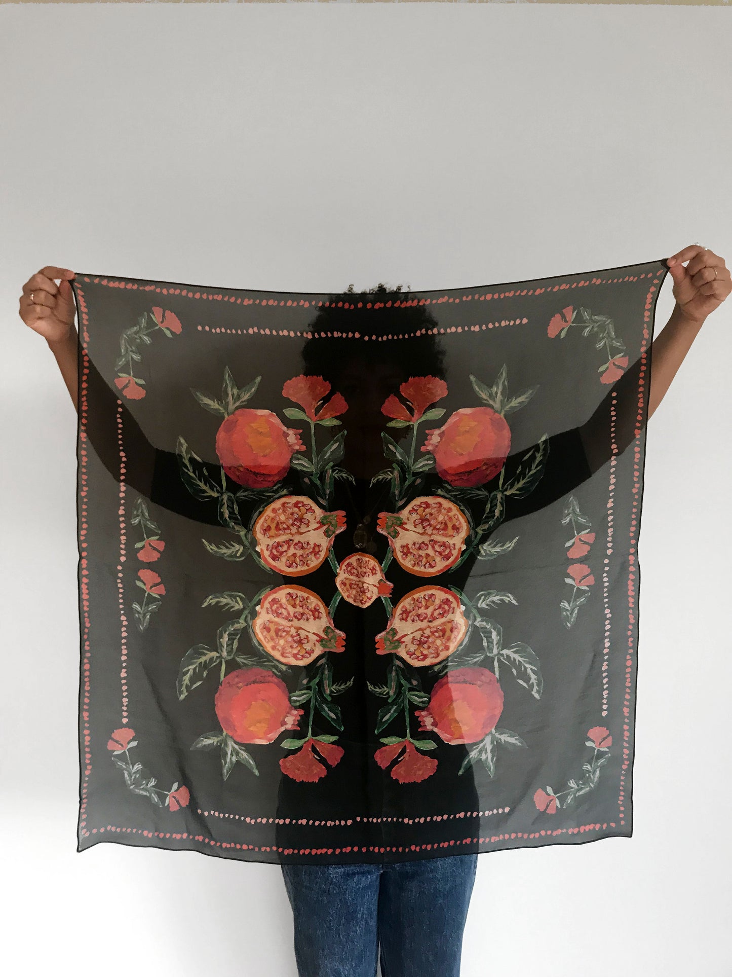 Parajanov. Pomegranate Print Silk Georgette Scarf