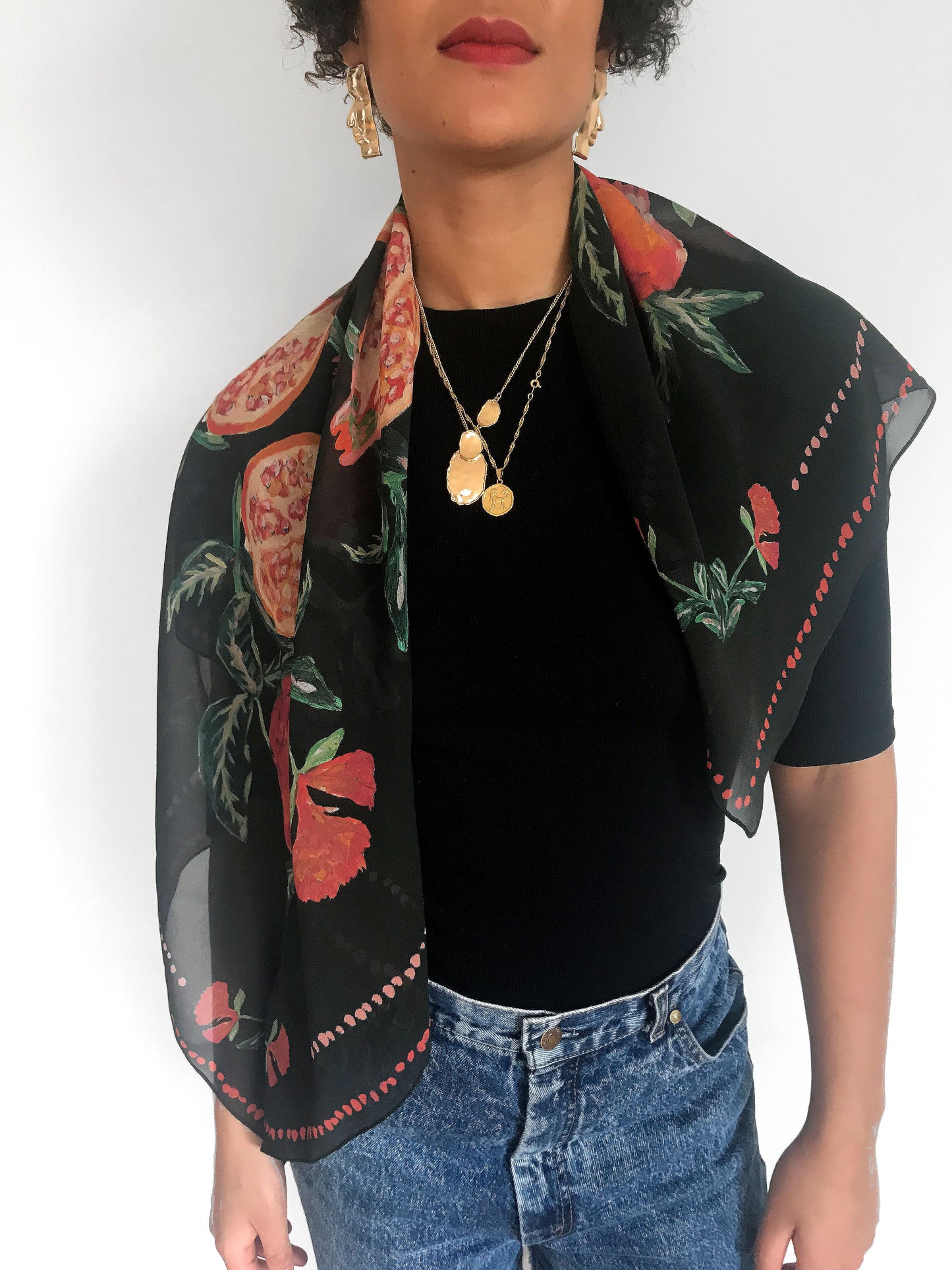 Parajanov. Pomegranate Print Silk Georgette Scarf