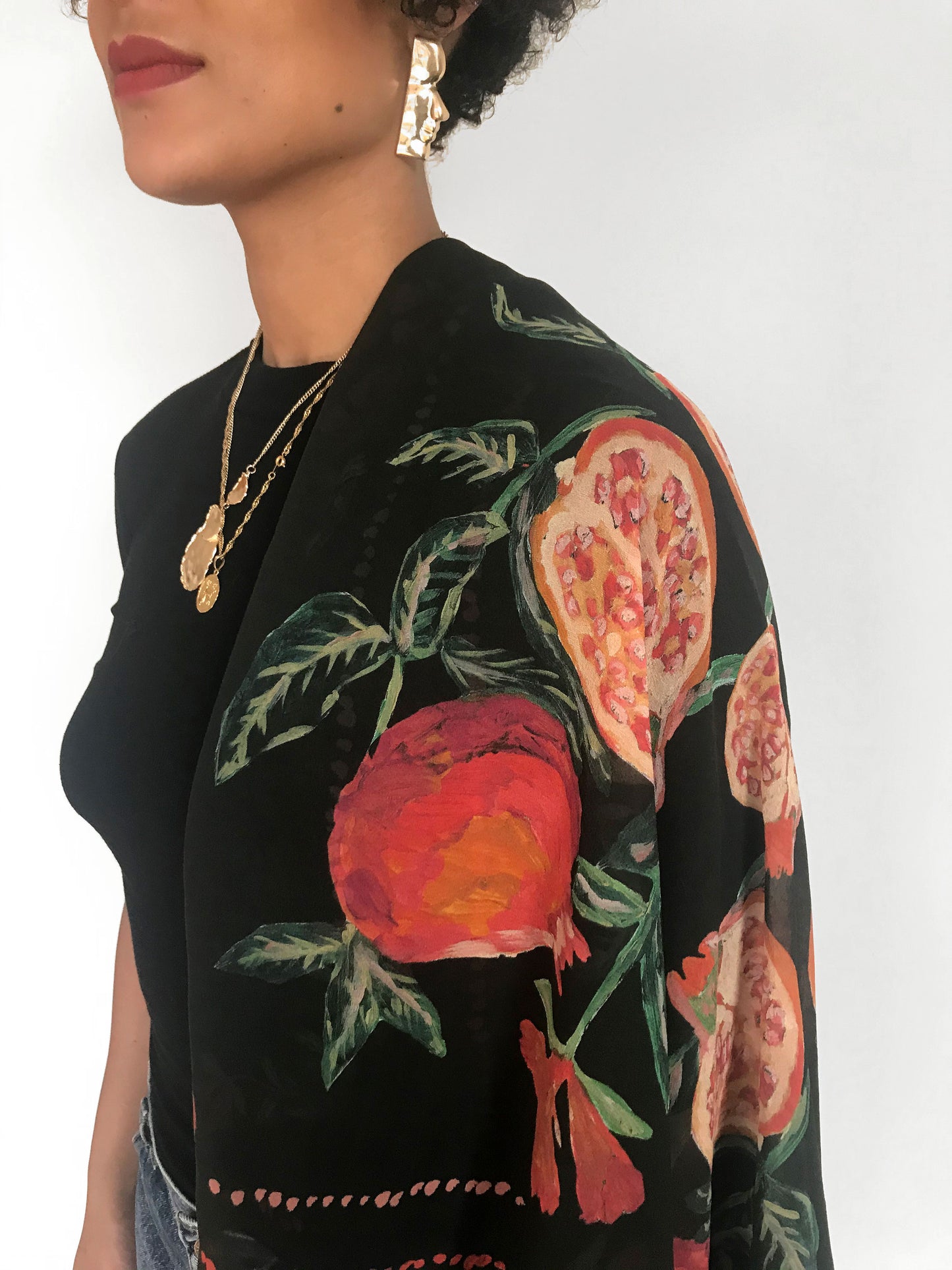 Parajanov. Pomegranate Print Silk Georgette Scarf