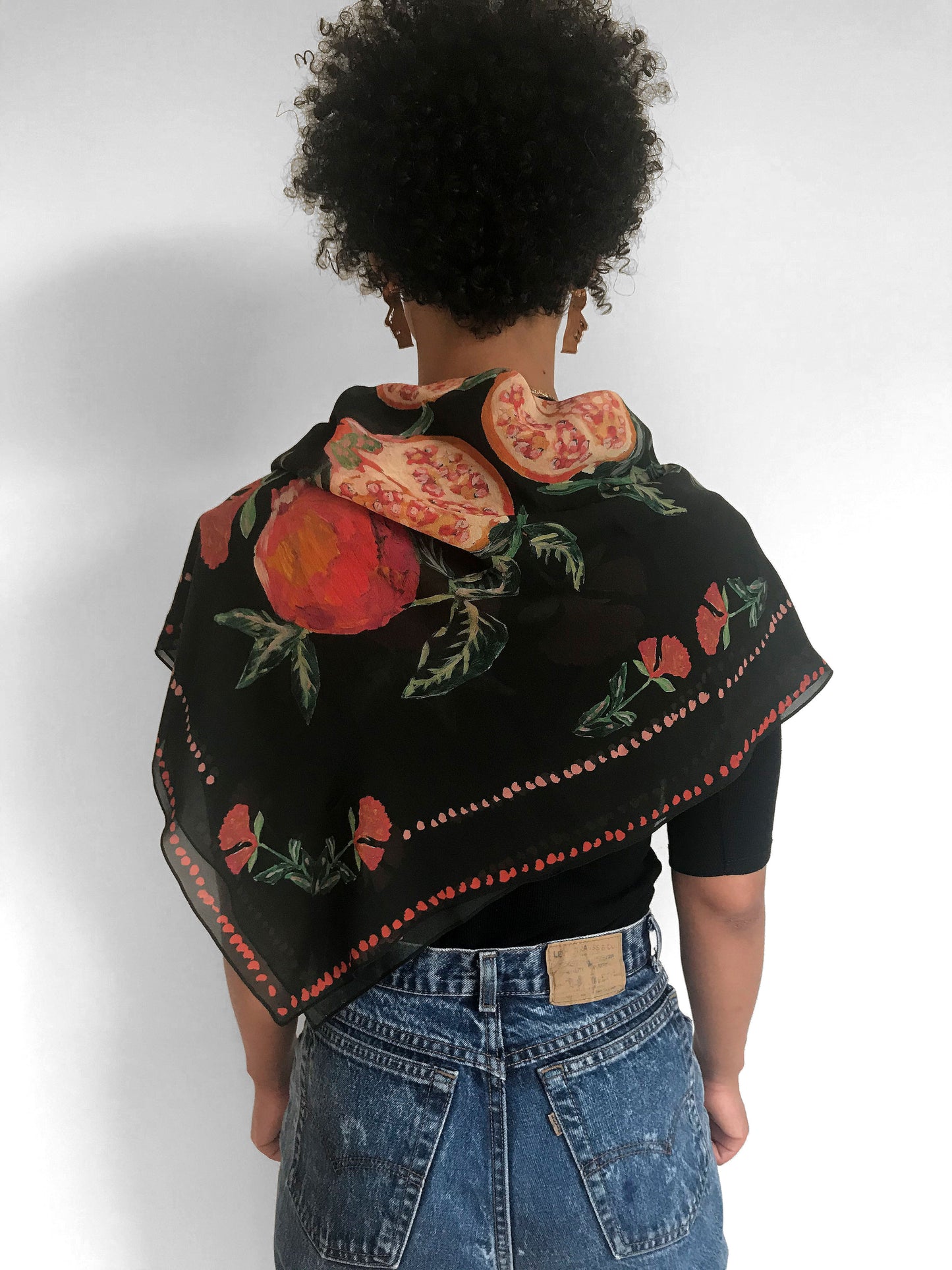 Parajanov. Pomegranate Print Silk Georgette Scarf