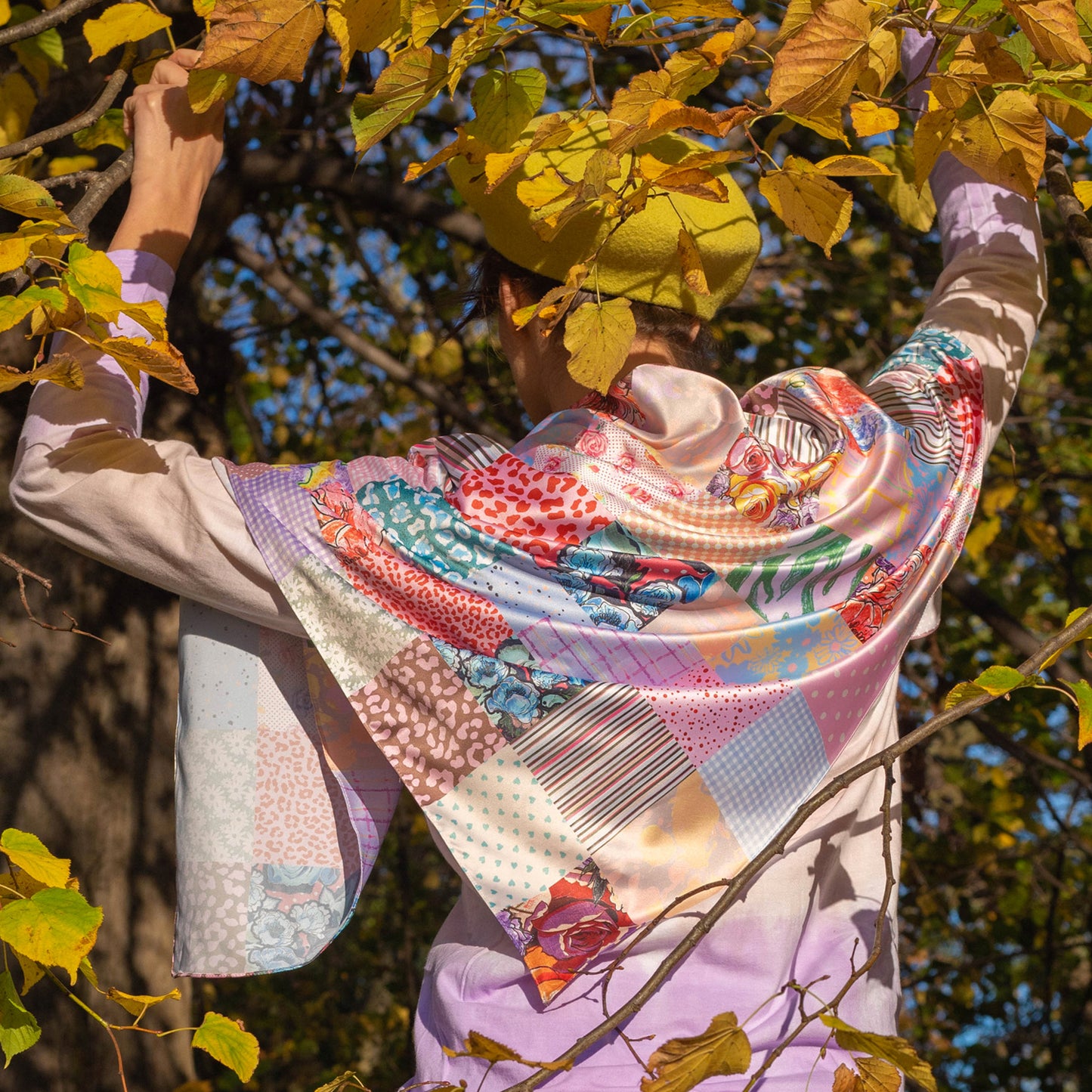 Patchwork Print Satin Square Scarf