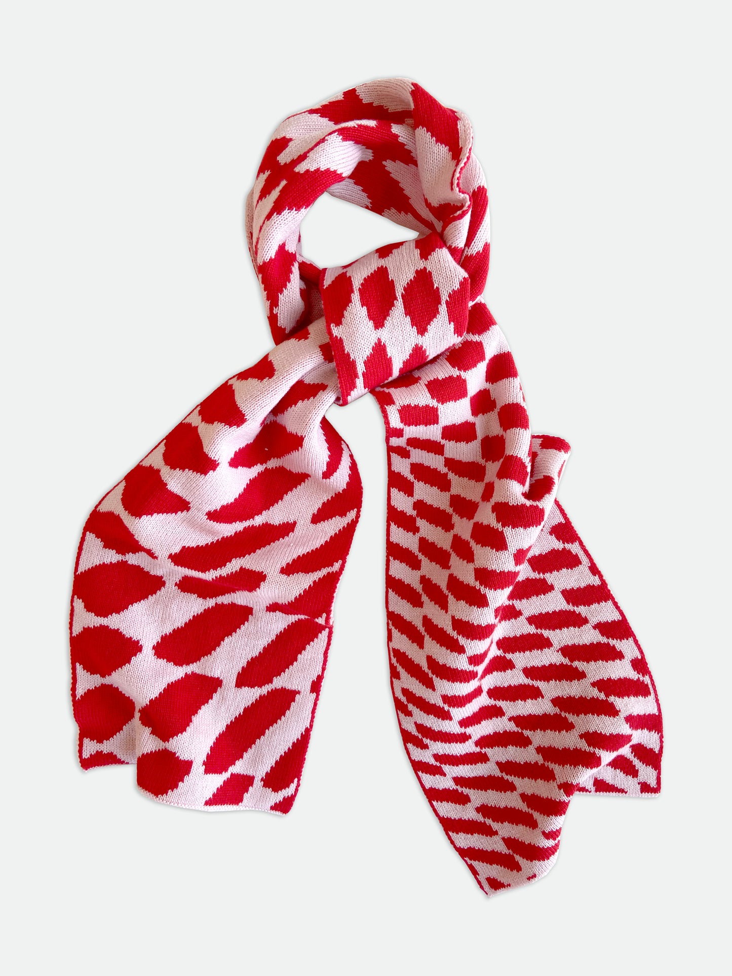 Checkered Wool and Cashmere Scarf in Blush Pink and Red