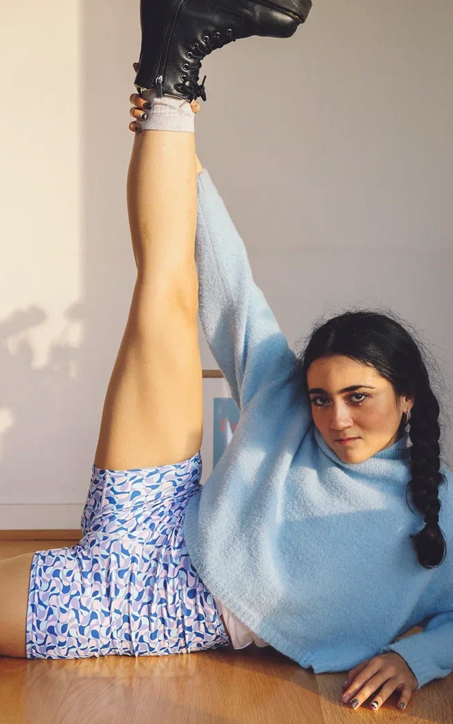 Disco Zig Zag Print Biker Shorts in Blue