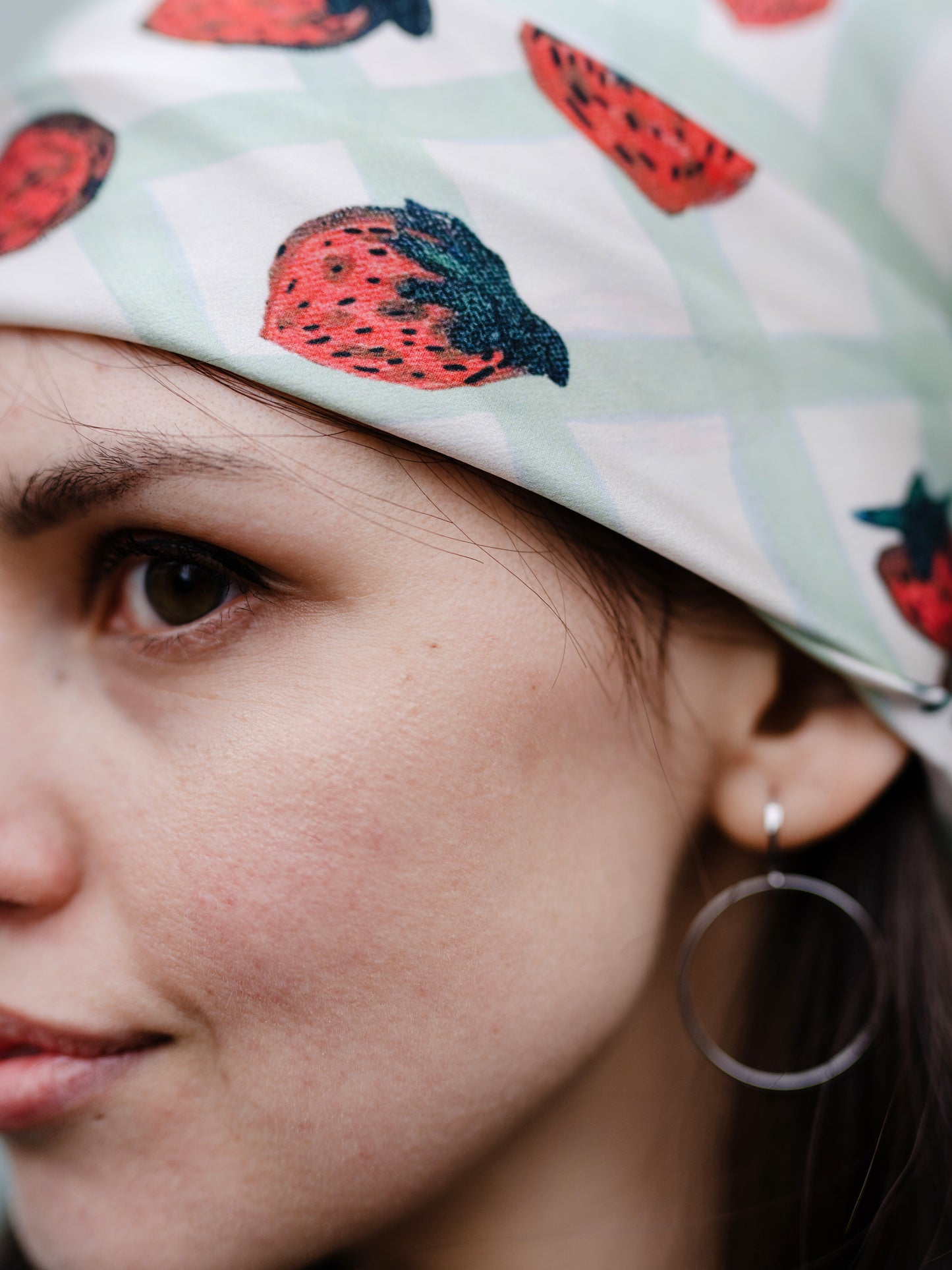 Strawberry Print Satin Silk Mini Scarf