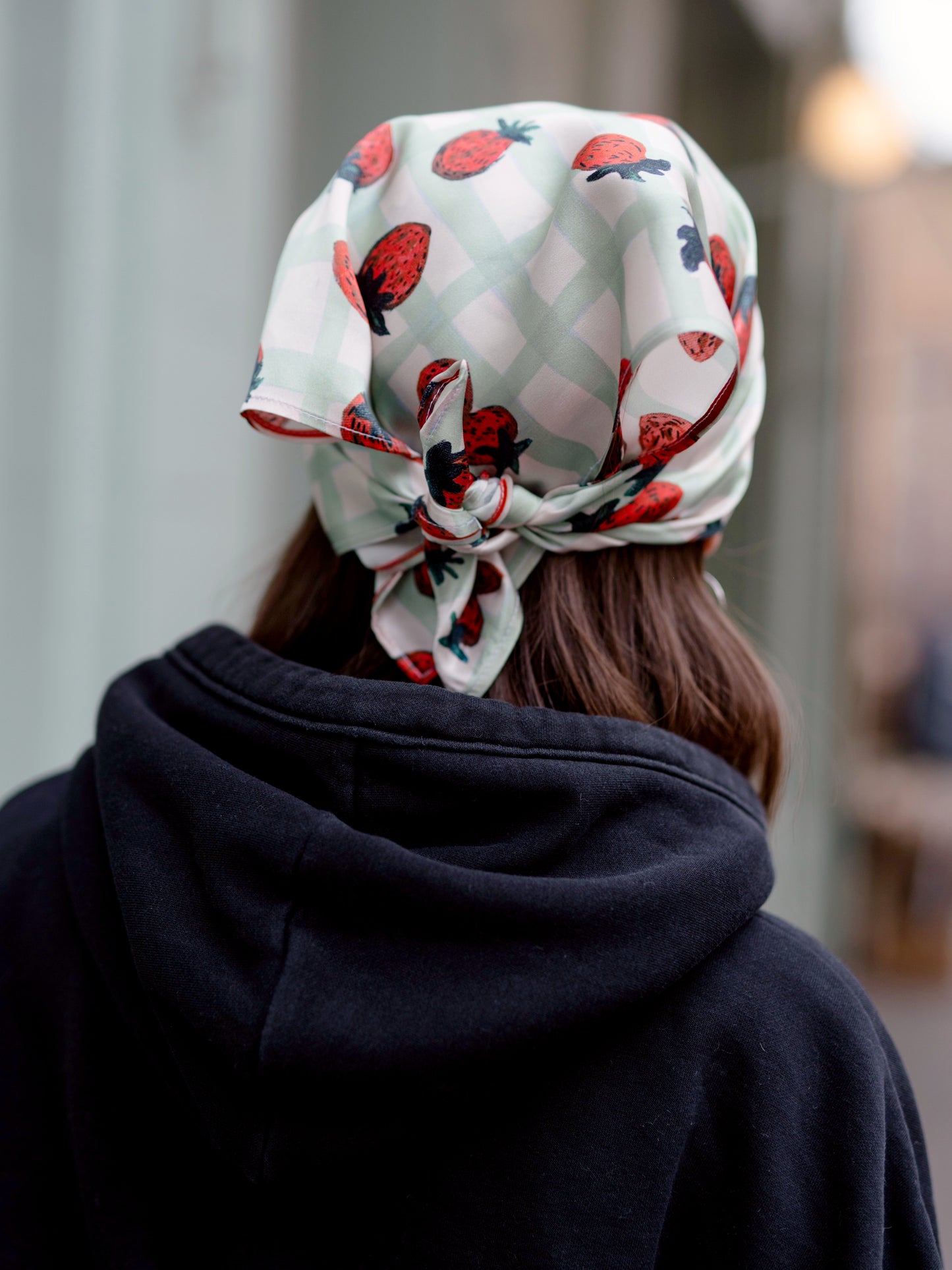 Strawberry Print Satin Silk Mini Scarf