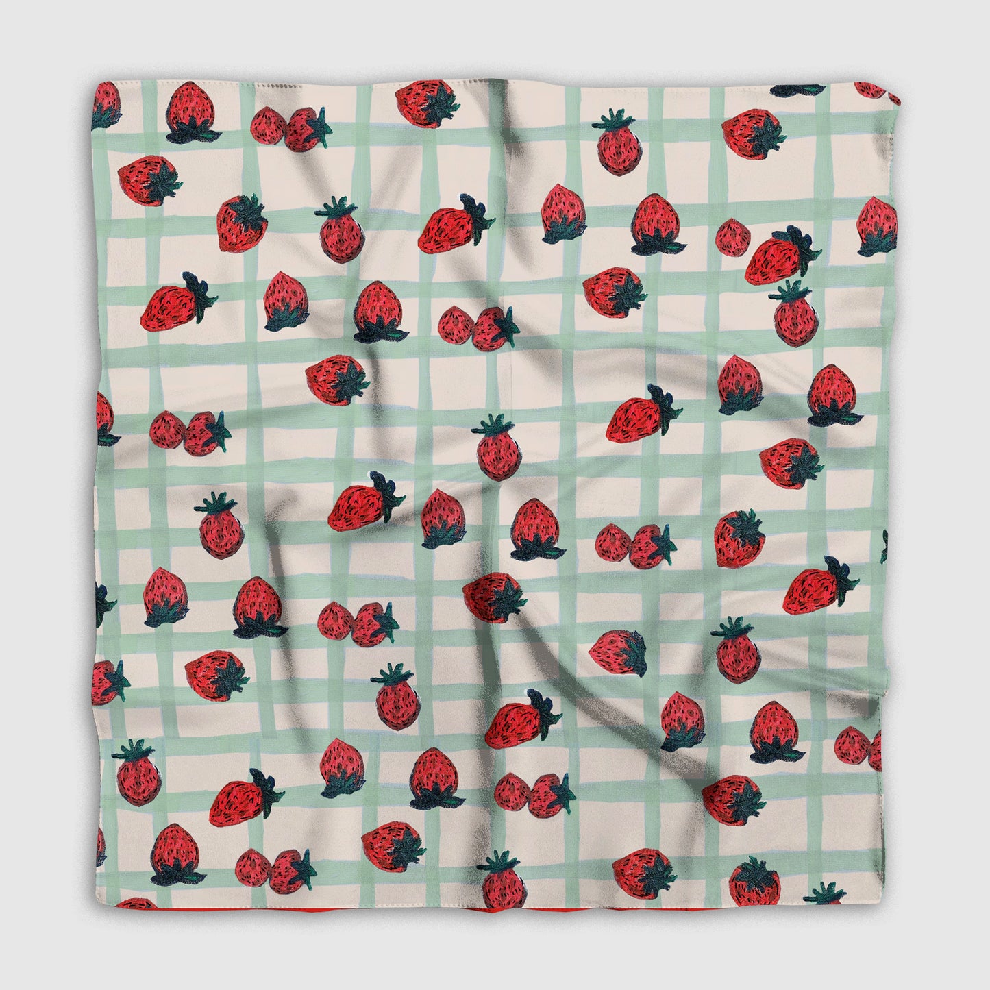 Strawberry Print Satin Silk Mini Scarf