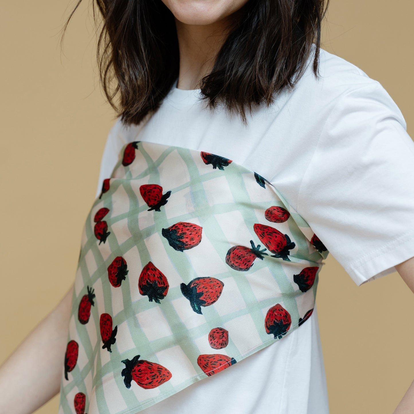 Strawberry Print Satin Silk Mini Scarf