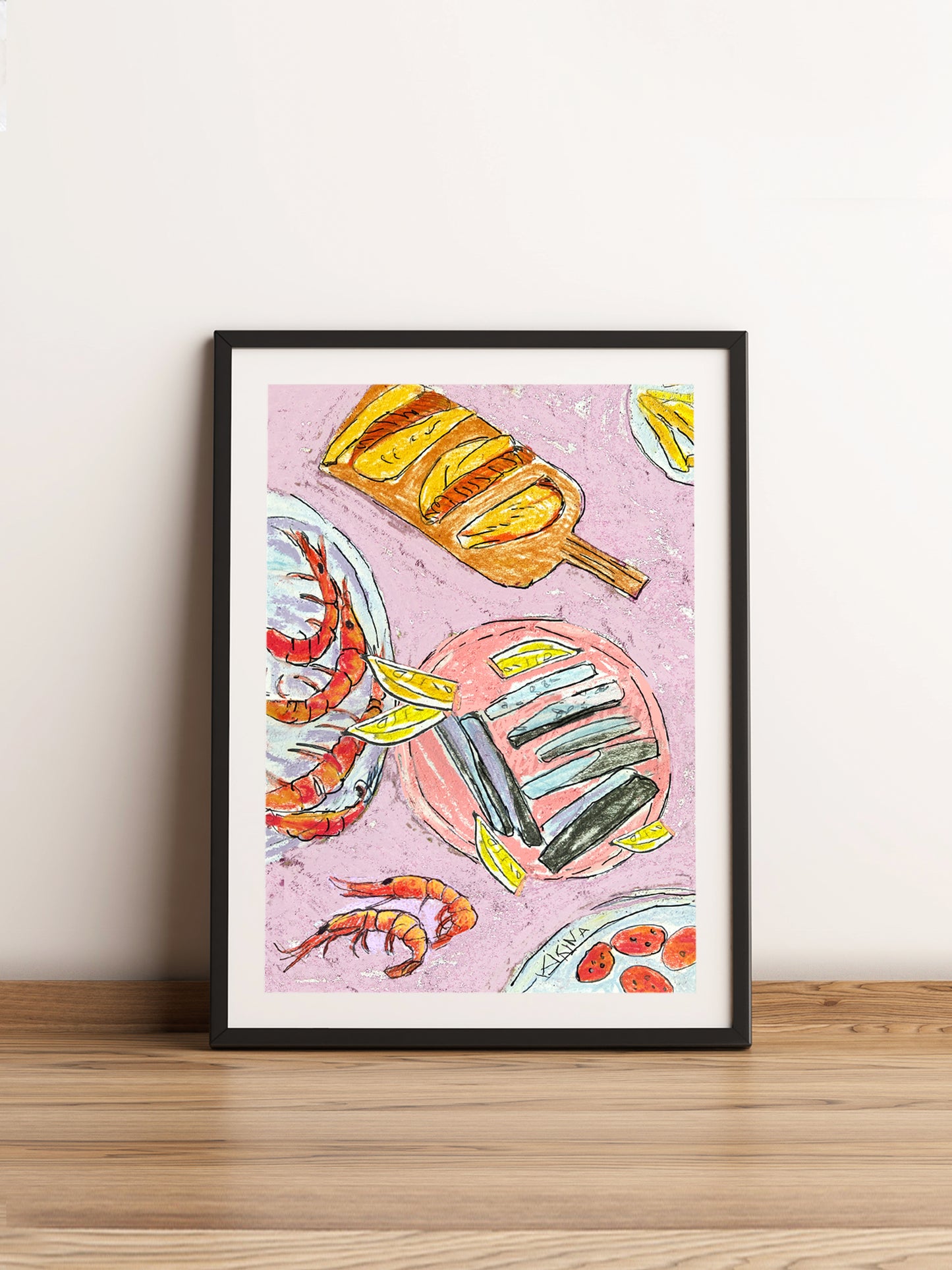 Tapas with Prawns. Pastel A3 Artwork