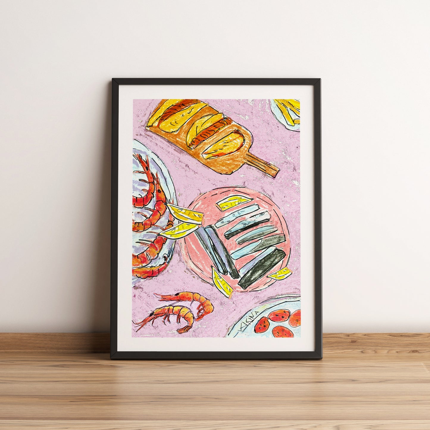 Tapas with Prawns. Pastel A3 Artwork