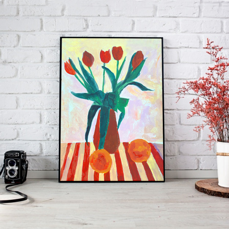 Naturmort. Tulips and Oranges. A3 Artwork. Giclee Print
