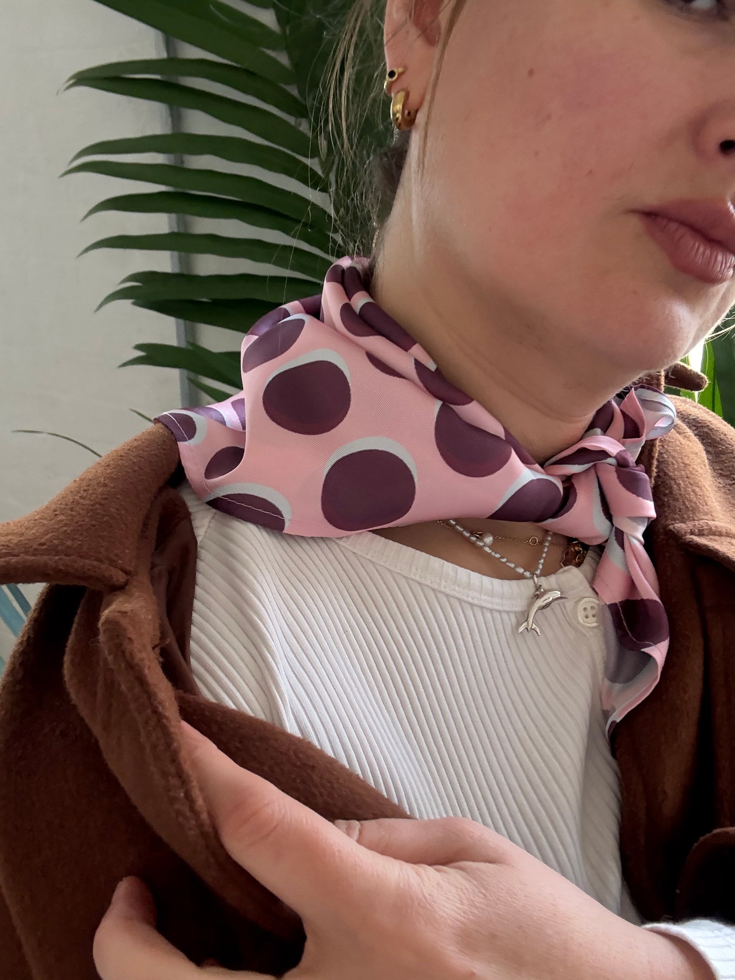 Polkadot Satin Bandana in Pink  and Choc
