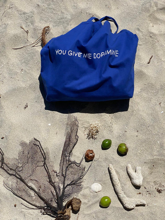 Dopamine Slogan Large organic Tote Bag in Blue