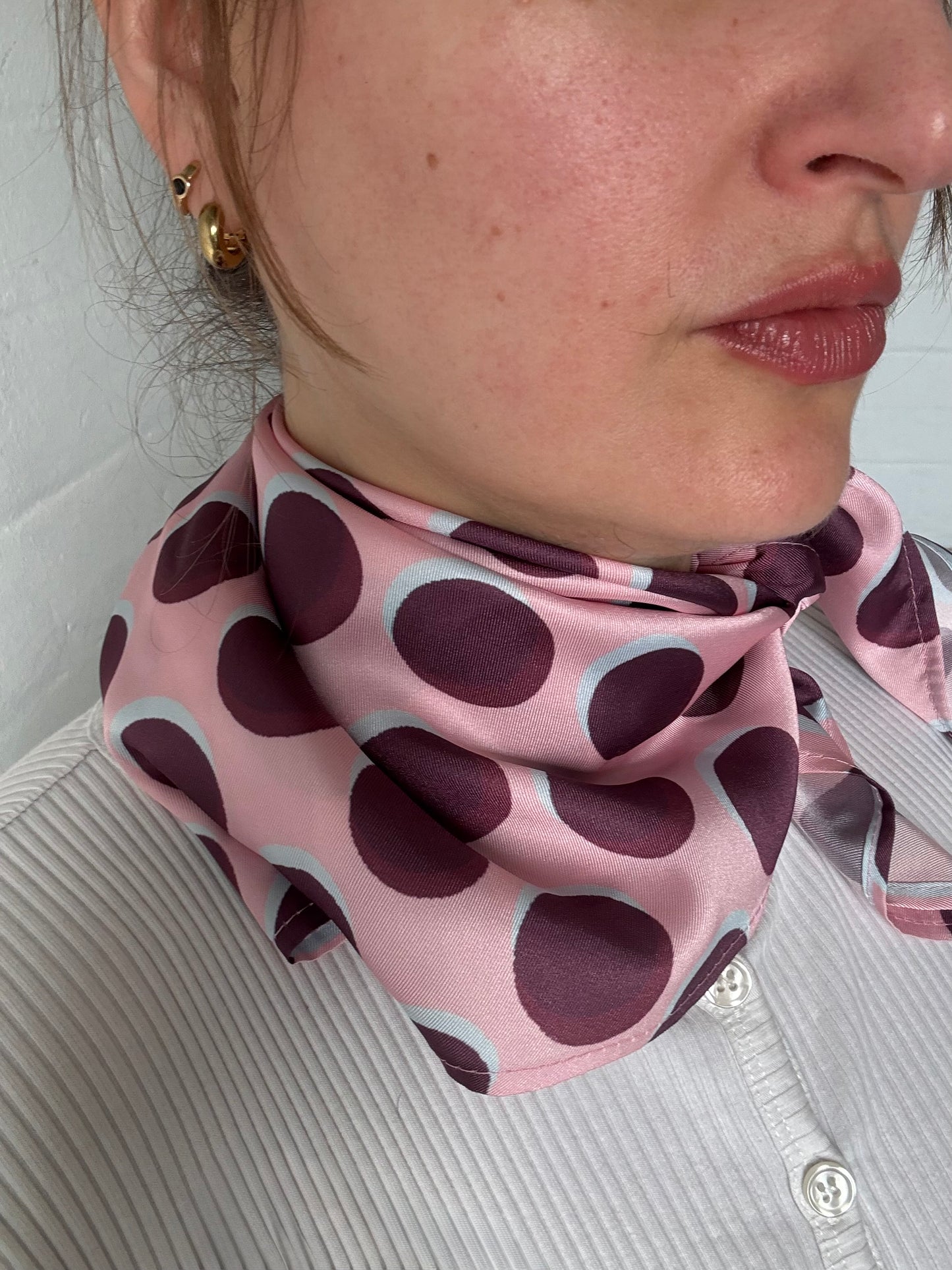 Polkadot Satin Bandana in Pink  and Choc