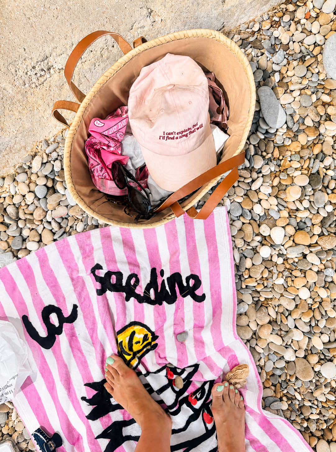 Marseille Sardines Beach Towel with  Pink Stripes