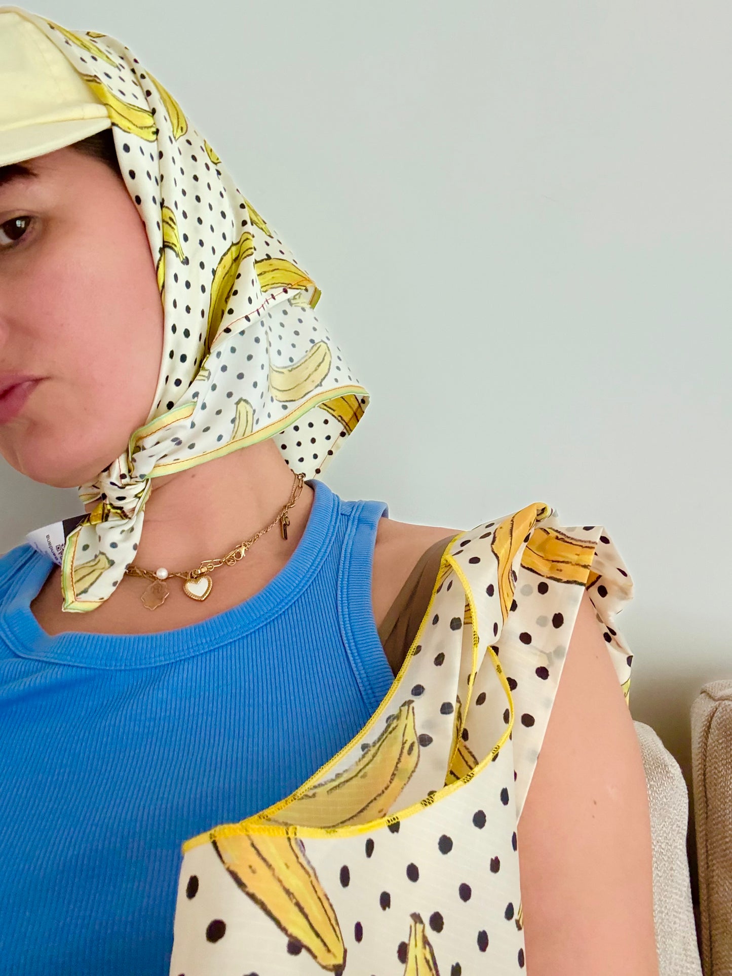 Banana polkadot Satin Silk Square Scarf