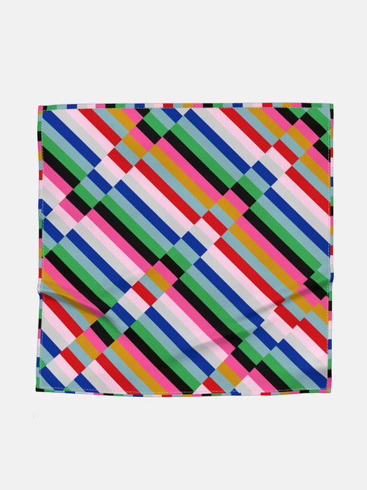 Multicoloured Striped Satin Silk Square Scarf