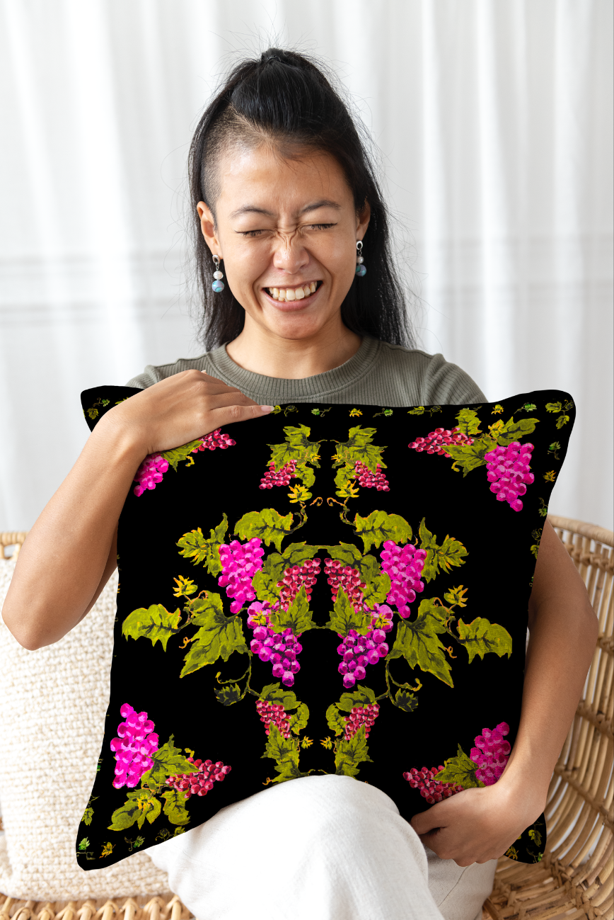 Painted Grape Scarf Print Velvet Cushion