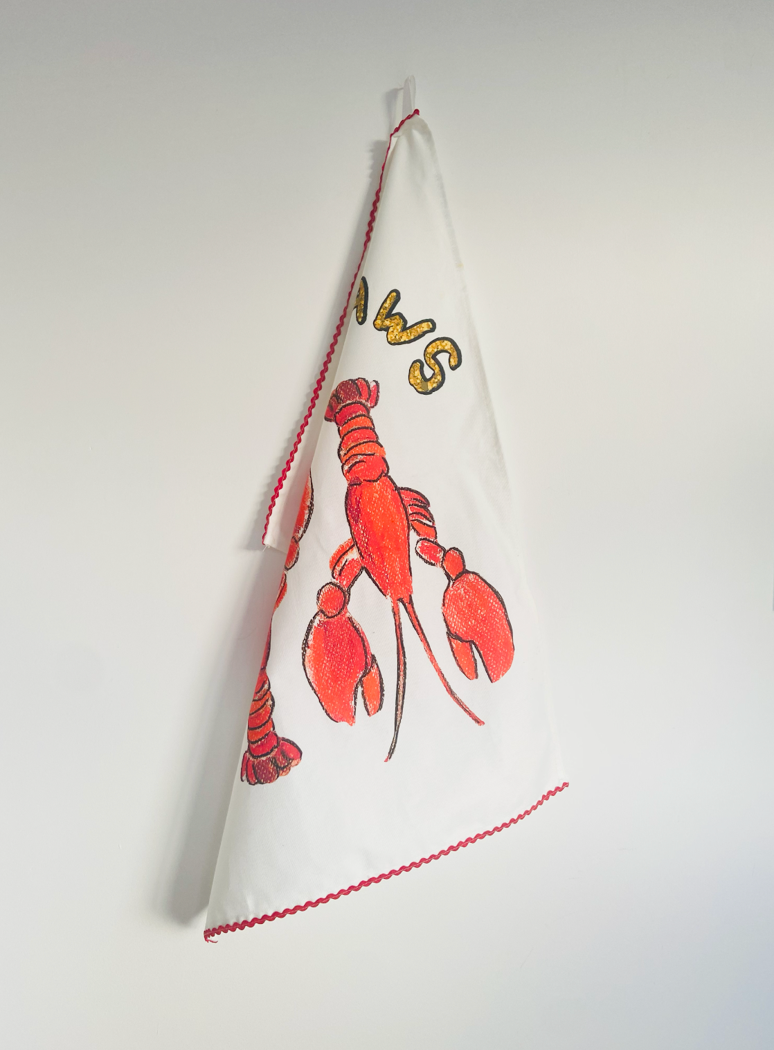 Santa Claws Hand-drawn Lobsters Linen Tea Towel