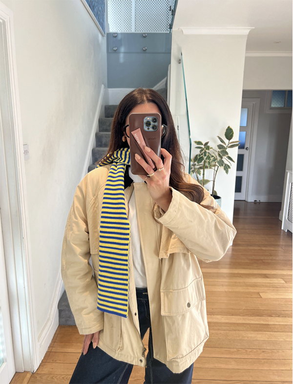 Skinny Stripe Wool and Cashmere Scarf in Blue and Yellow