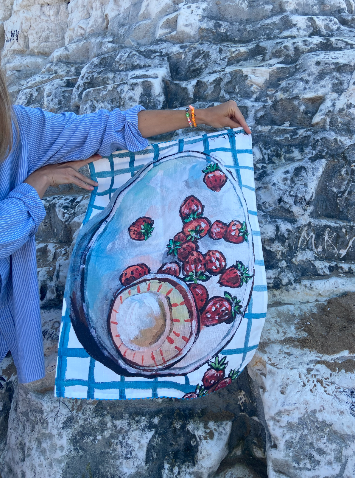 Strawberries. Still life. Linen Cotton Tea Towel