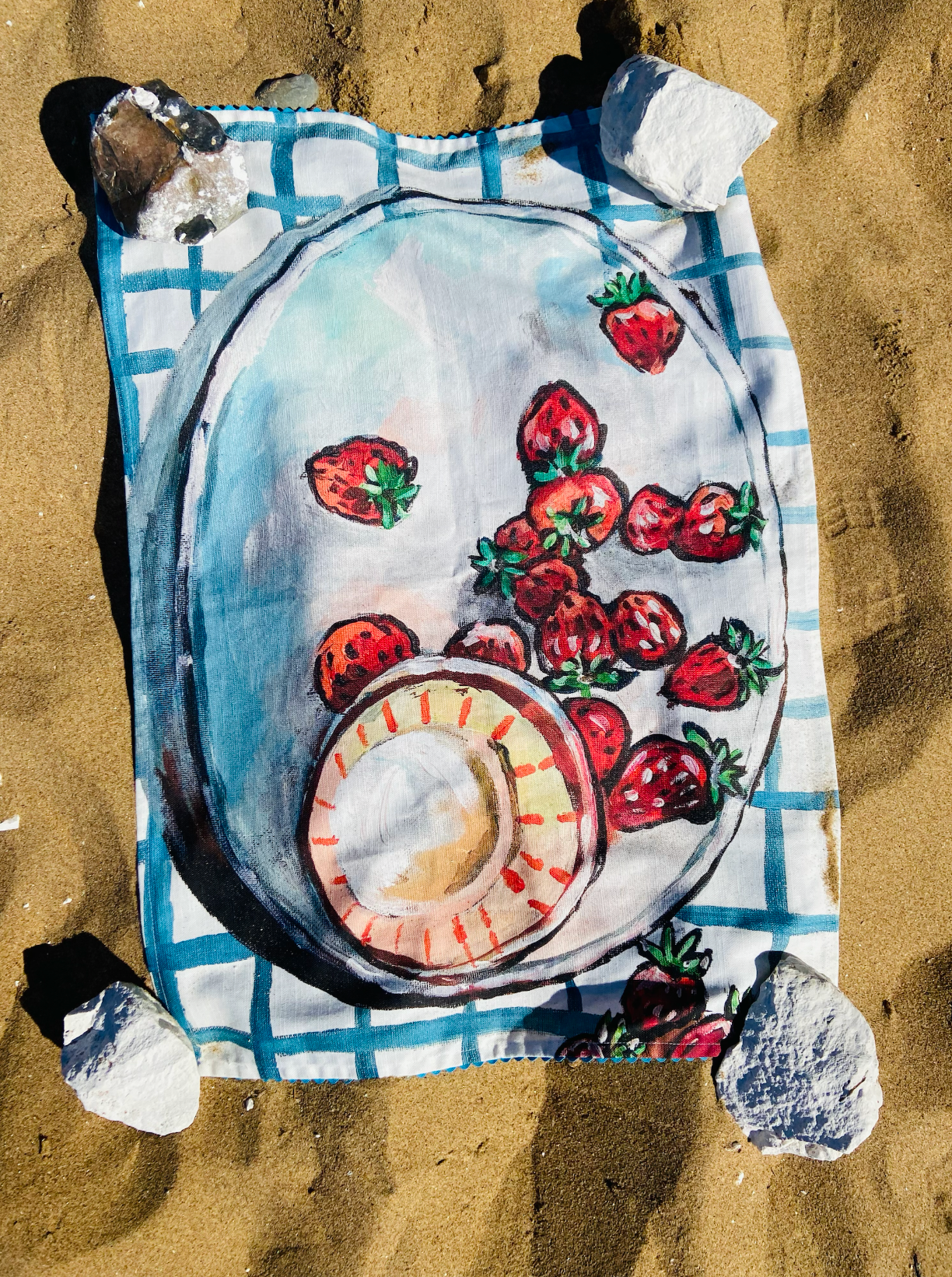 Strawberries. Still life. Linen Cotton Tea Towel