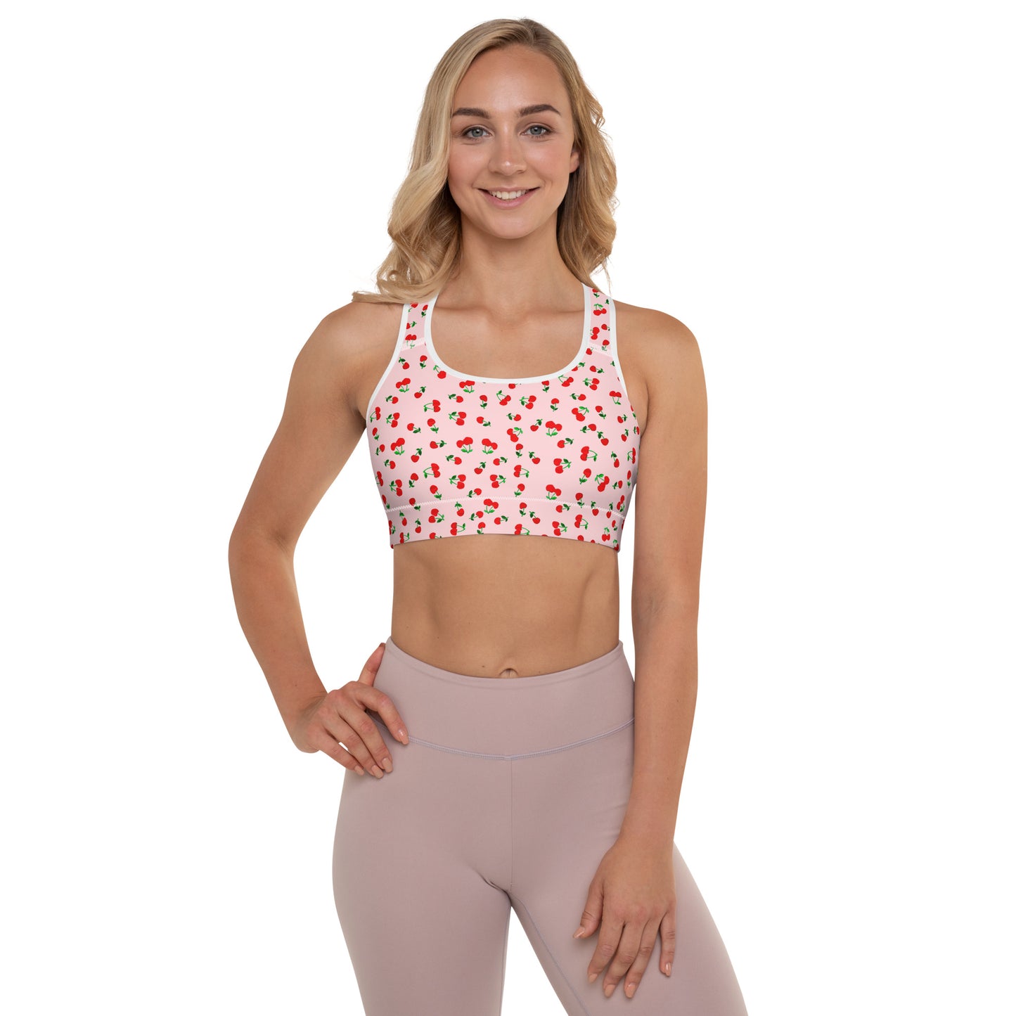 Cherry Print Padded Sports Bra