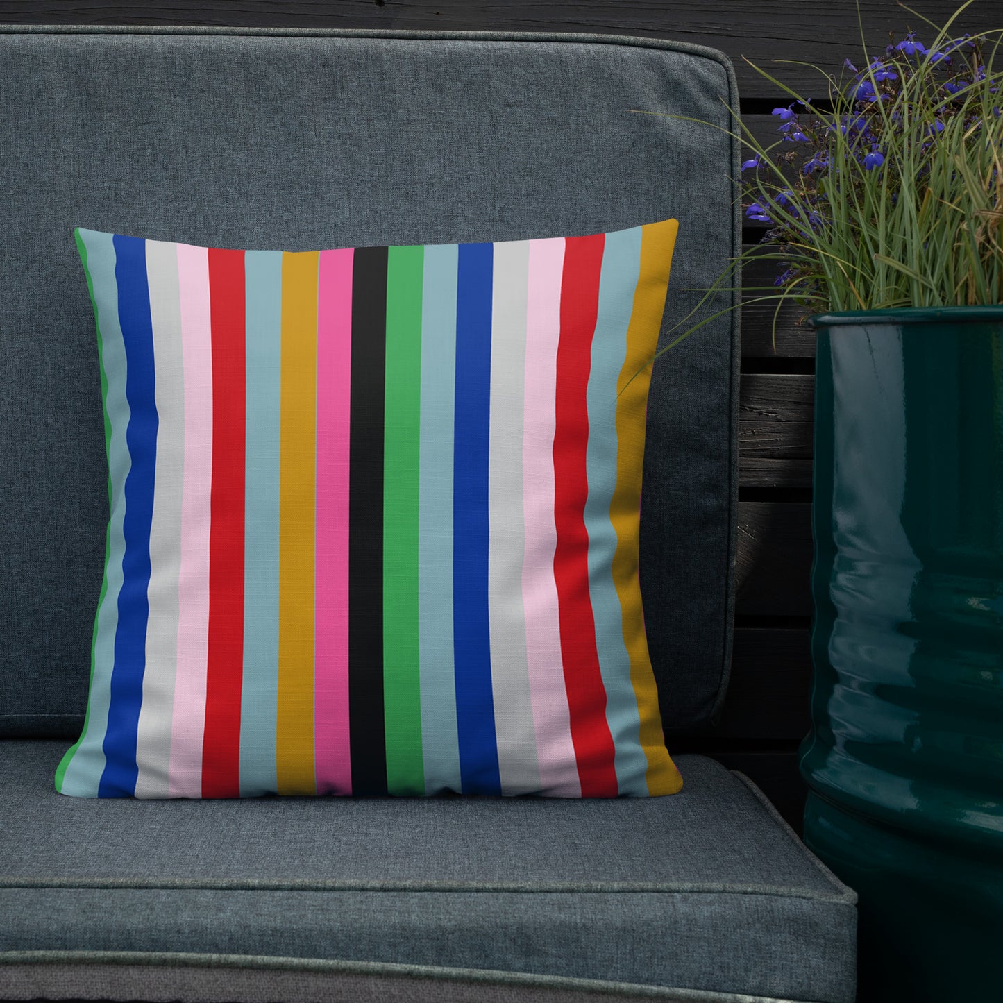 Multi Stripe Linen Look Textured  Pillow