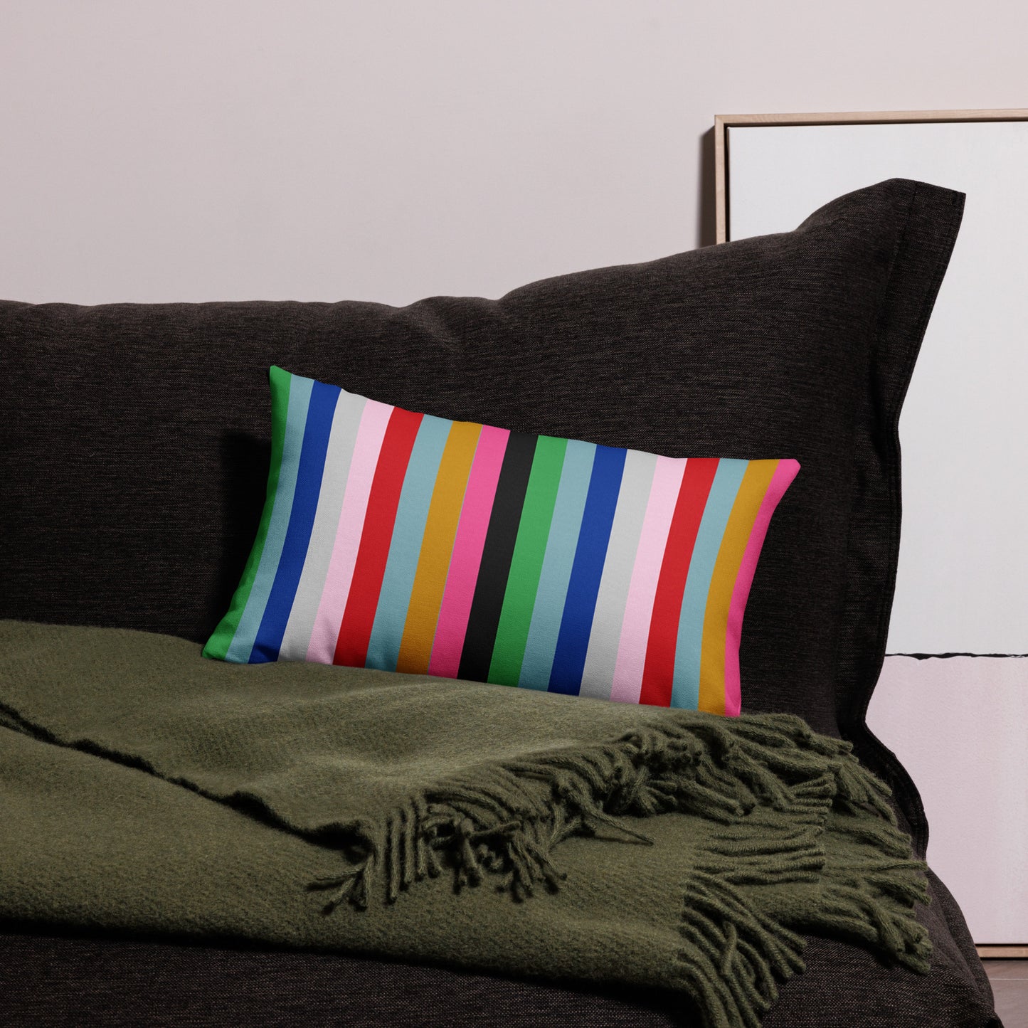 Multi Stripe Linen Look Textured  Pillow