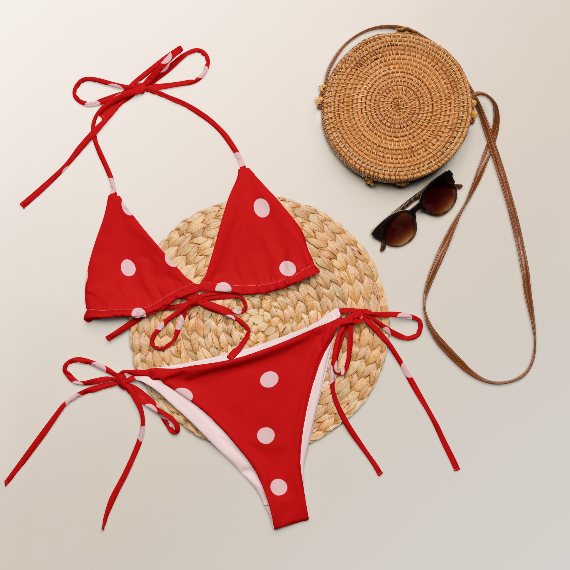 Dot recycled string bikini in Red – Kikina Designs
