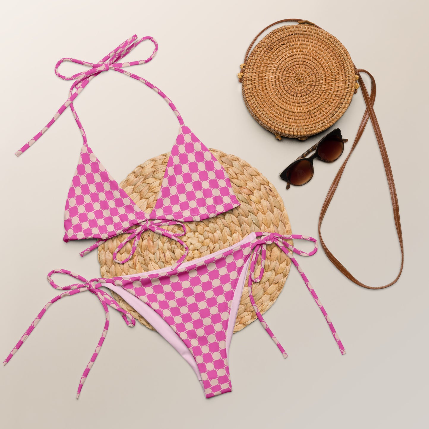 Checkered All-over print recycled string bikini