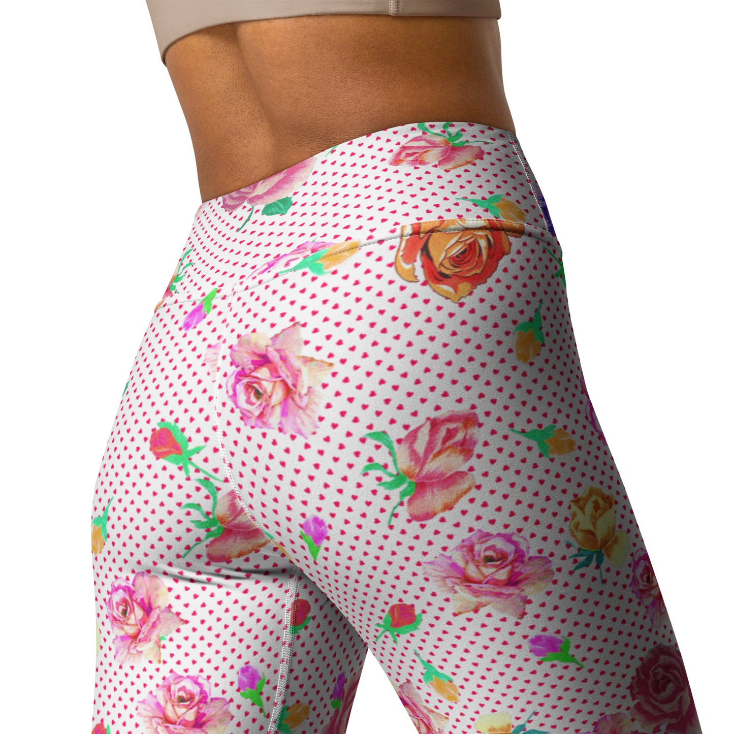 Rose Love Heart Print Highwaisted Yoga Leggings