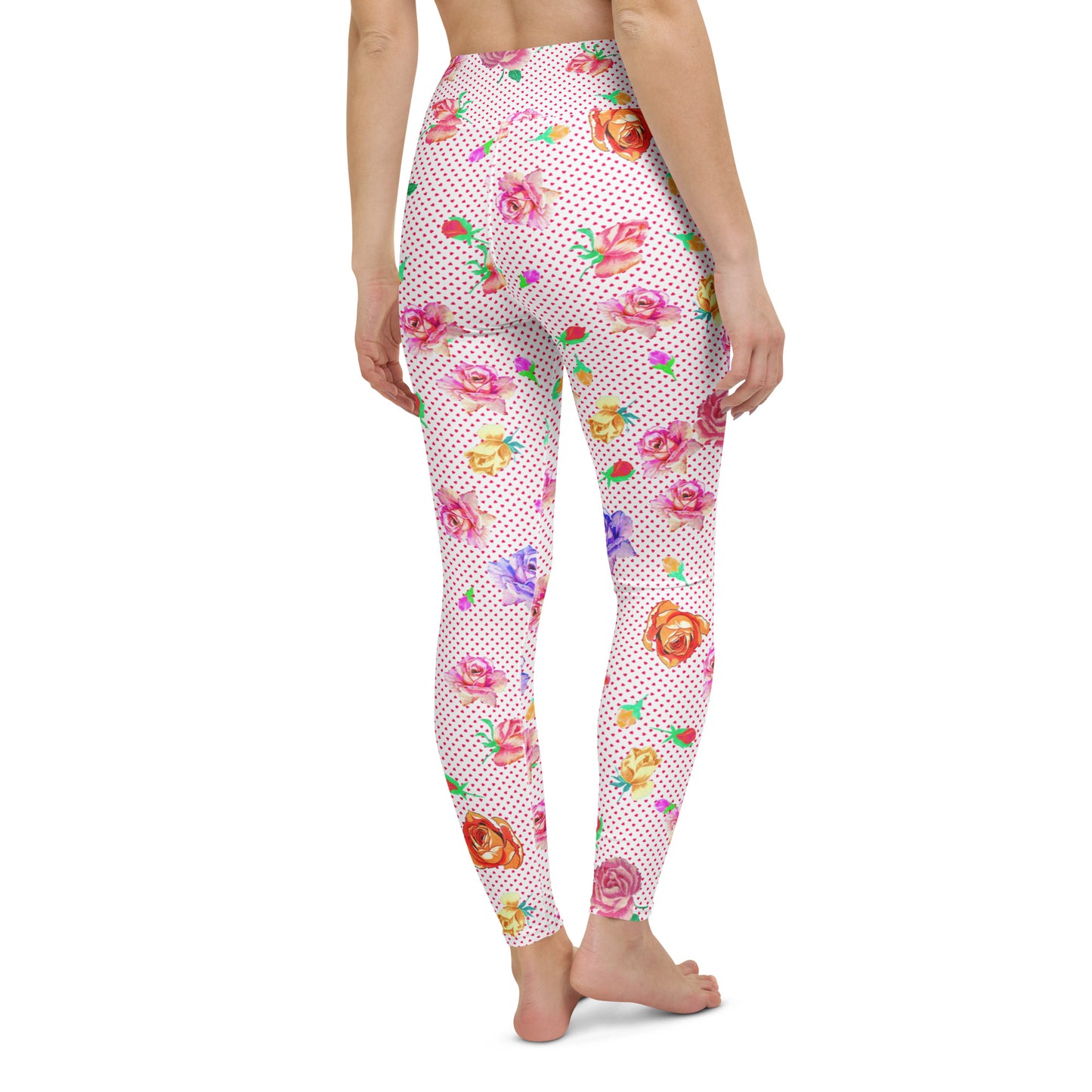 Rose Love Heart Print Highwaisted Yoga Leggings