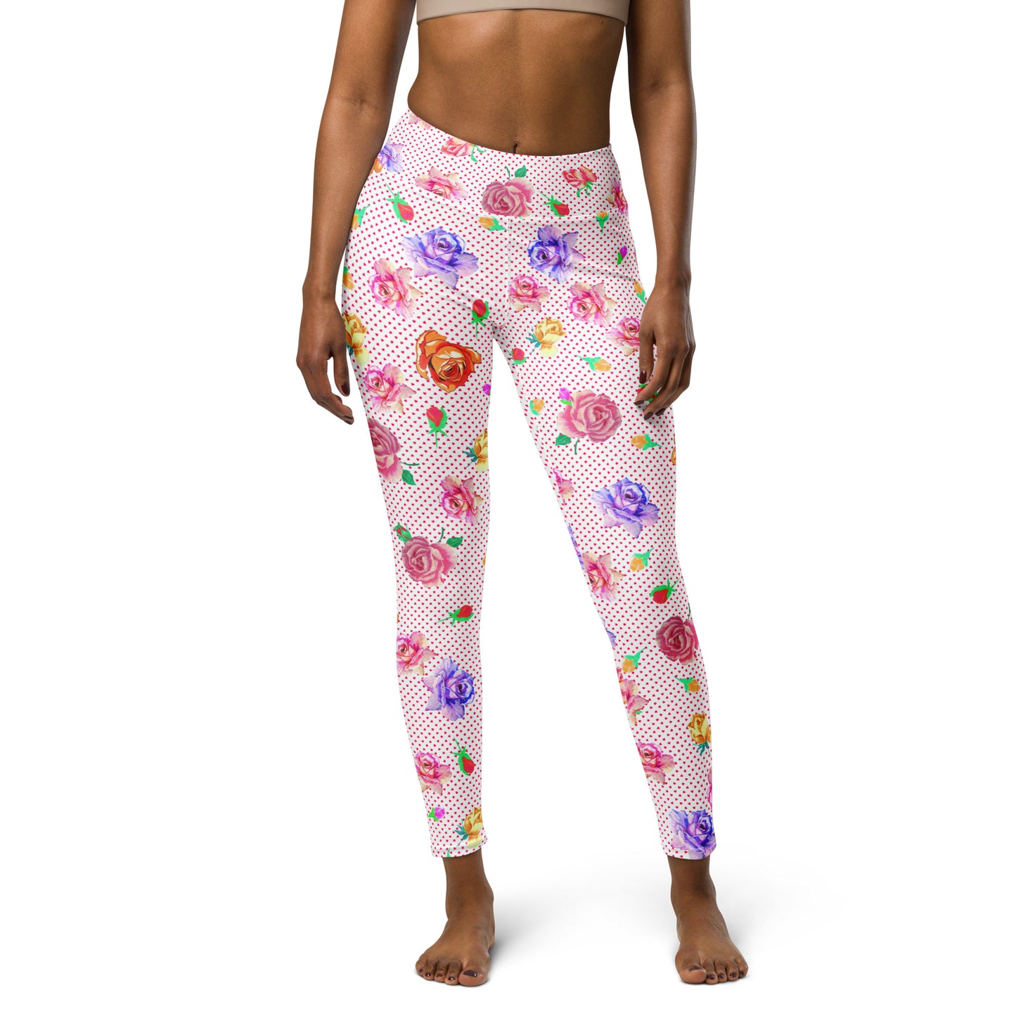 Rose Love Heart Print Highwaisted Yoga Leggings