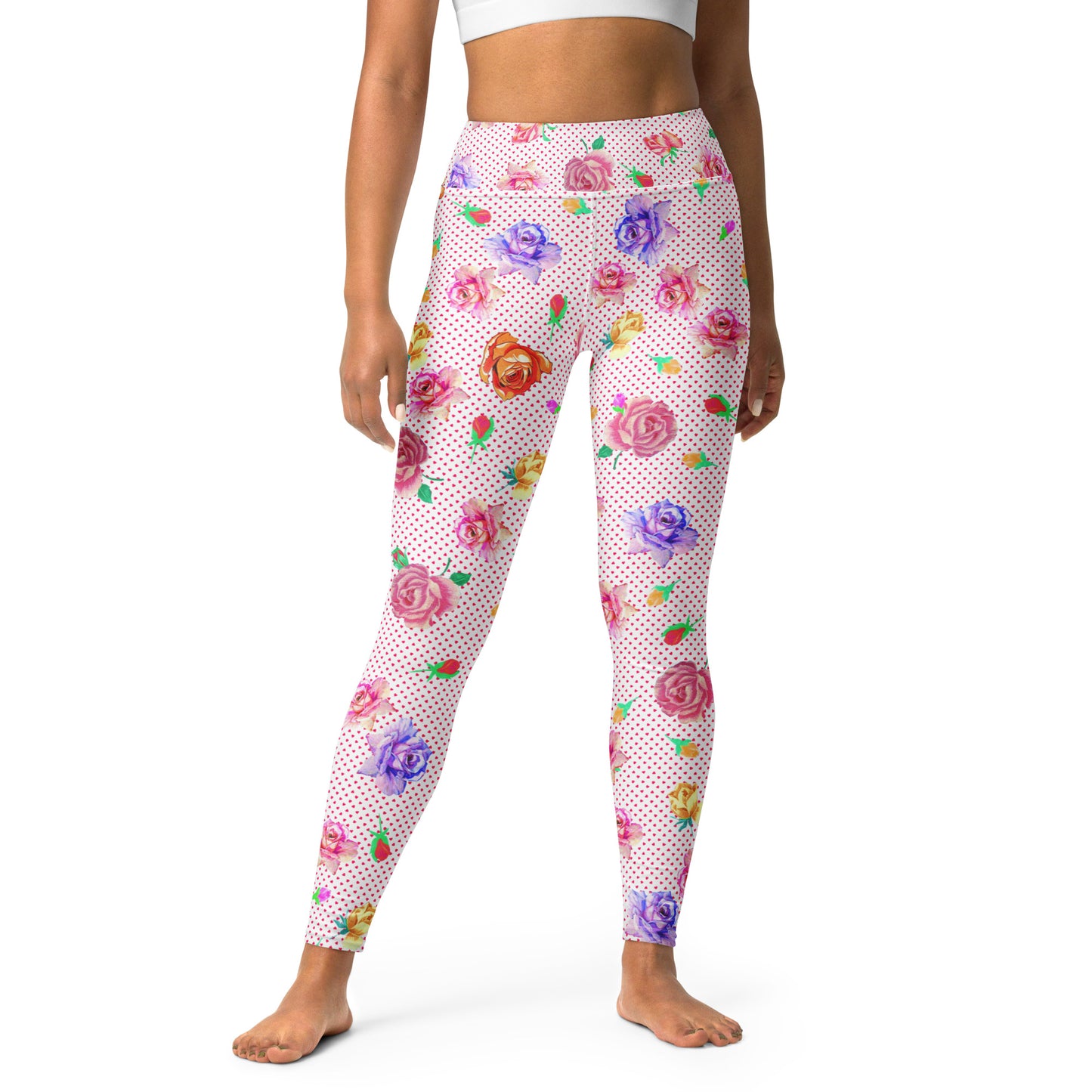 Rose Love Heart Print Highwaisted Yoga Leggings
