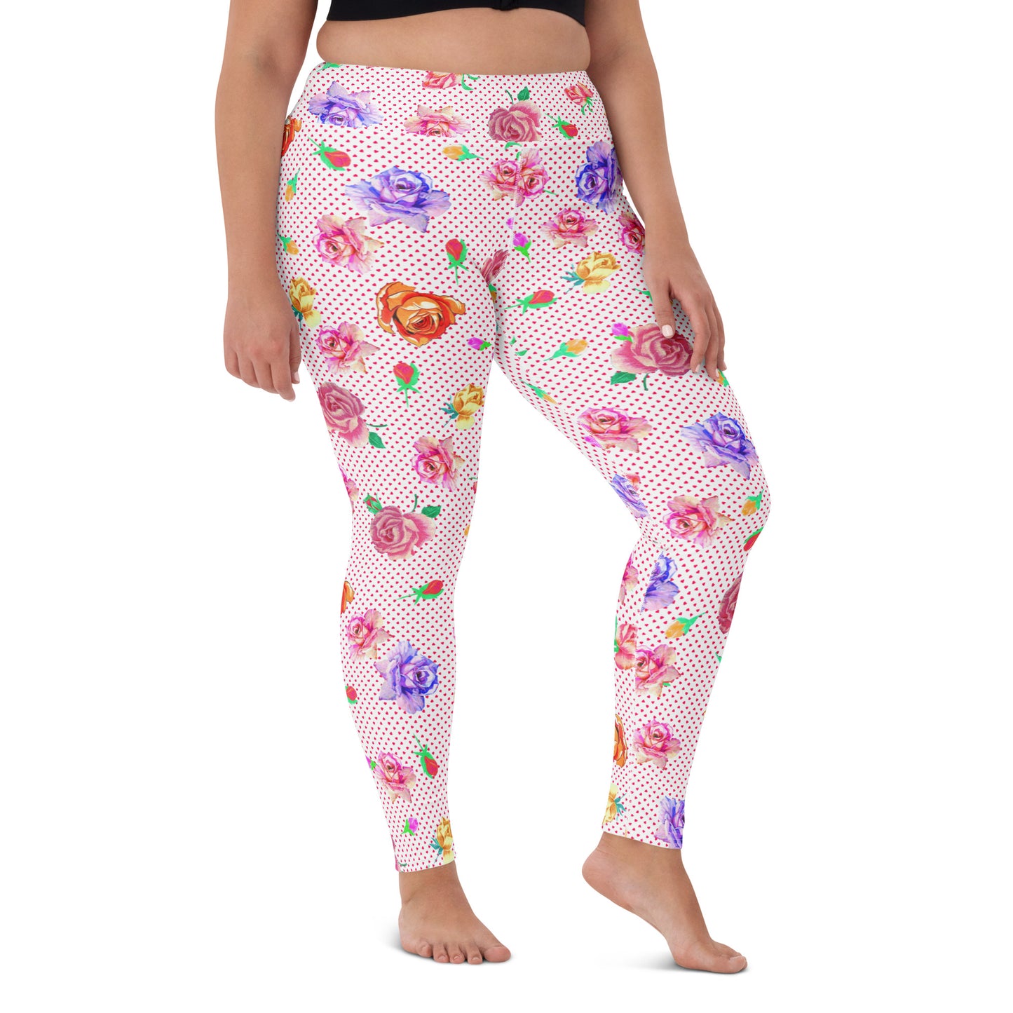 Rose Love Heart Print Highwaisted Yoga Leggings